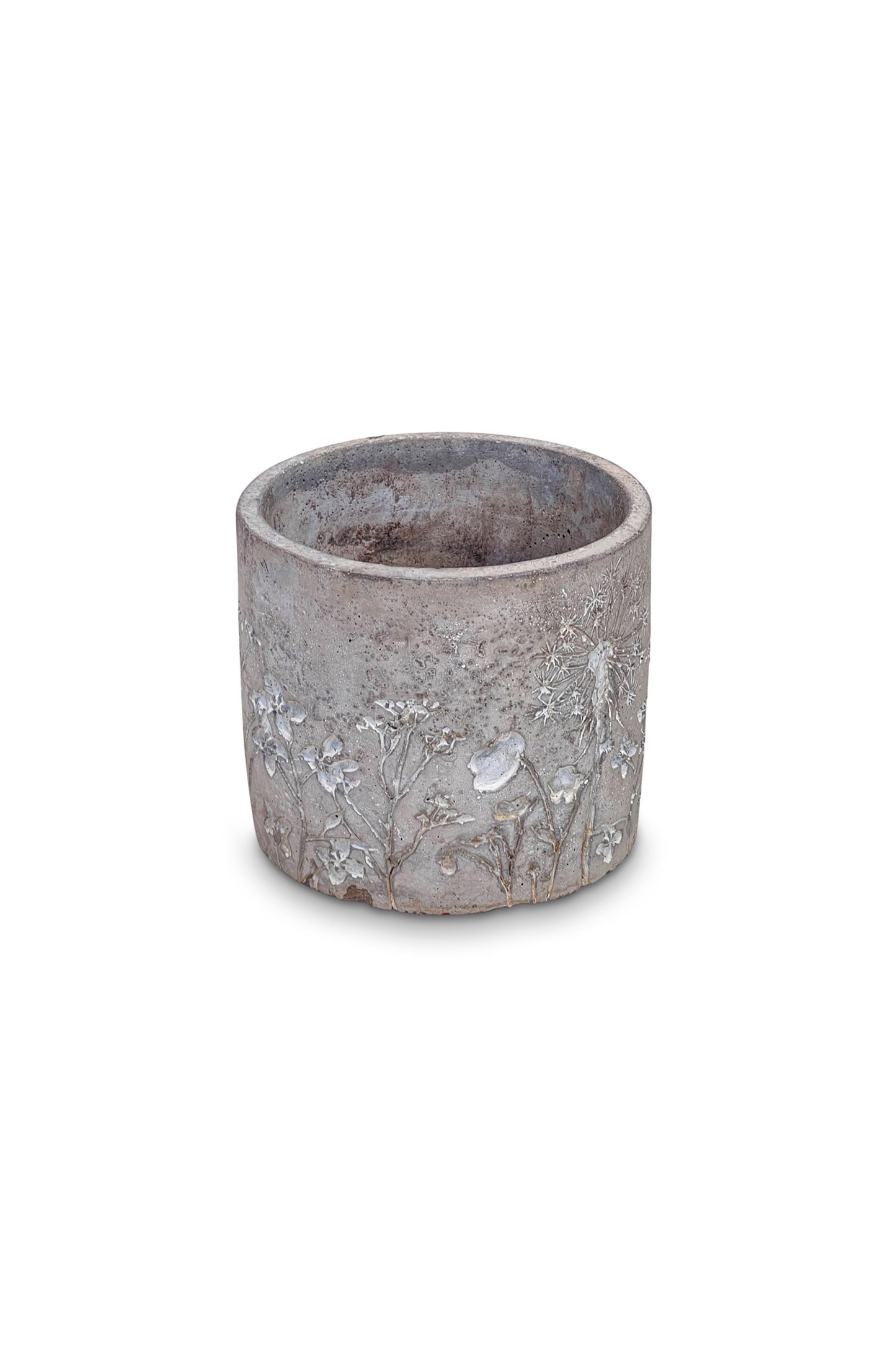 Vintage Small Floral Etched Concrete Planter