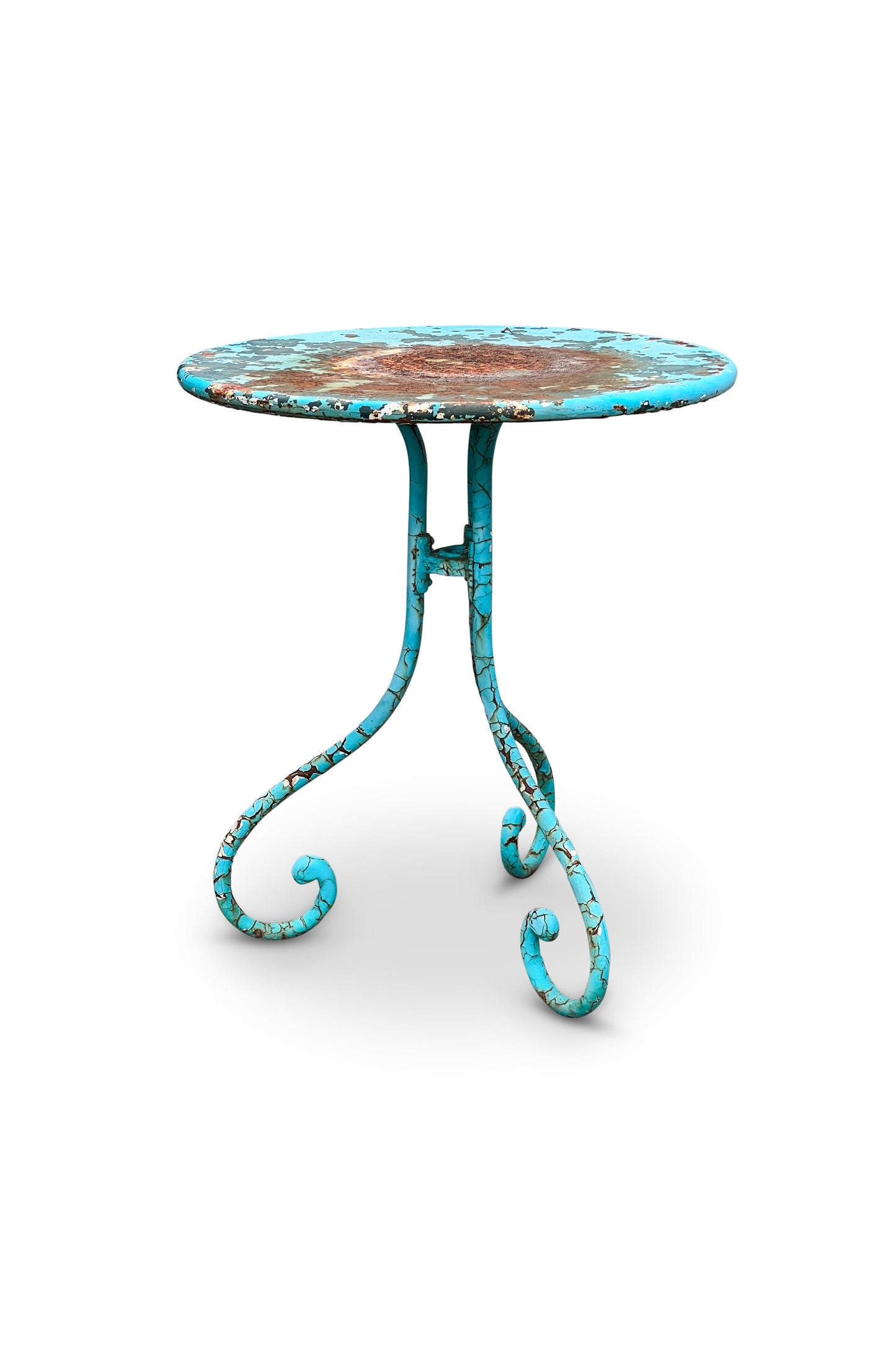 Vintage French Turquoise Rusted Bistro Table