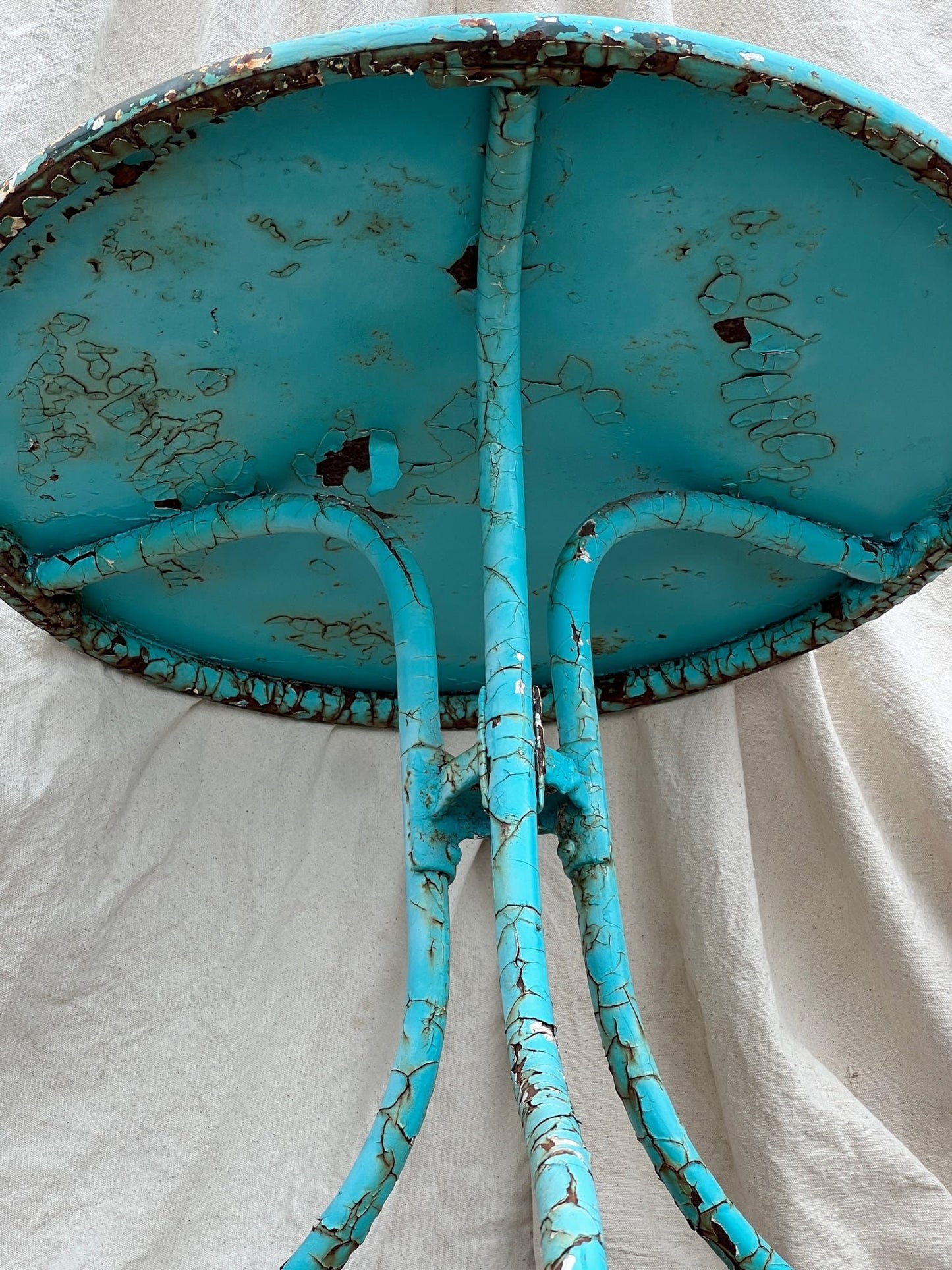 Vintage French Turquoise Rusted Bistro Table