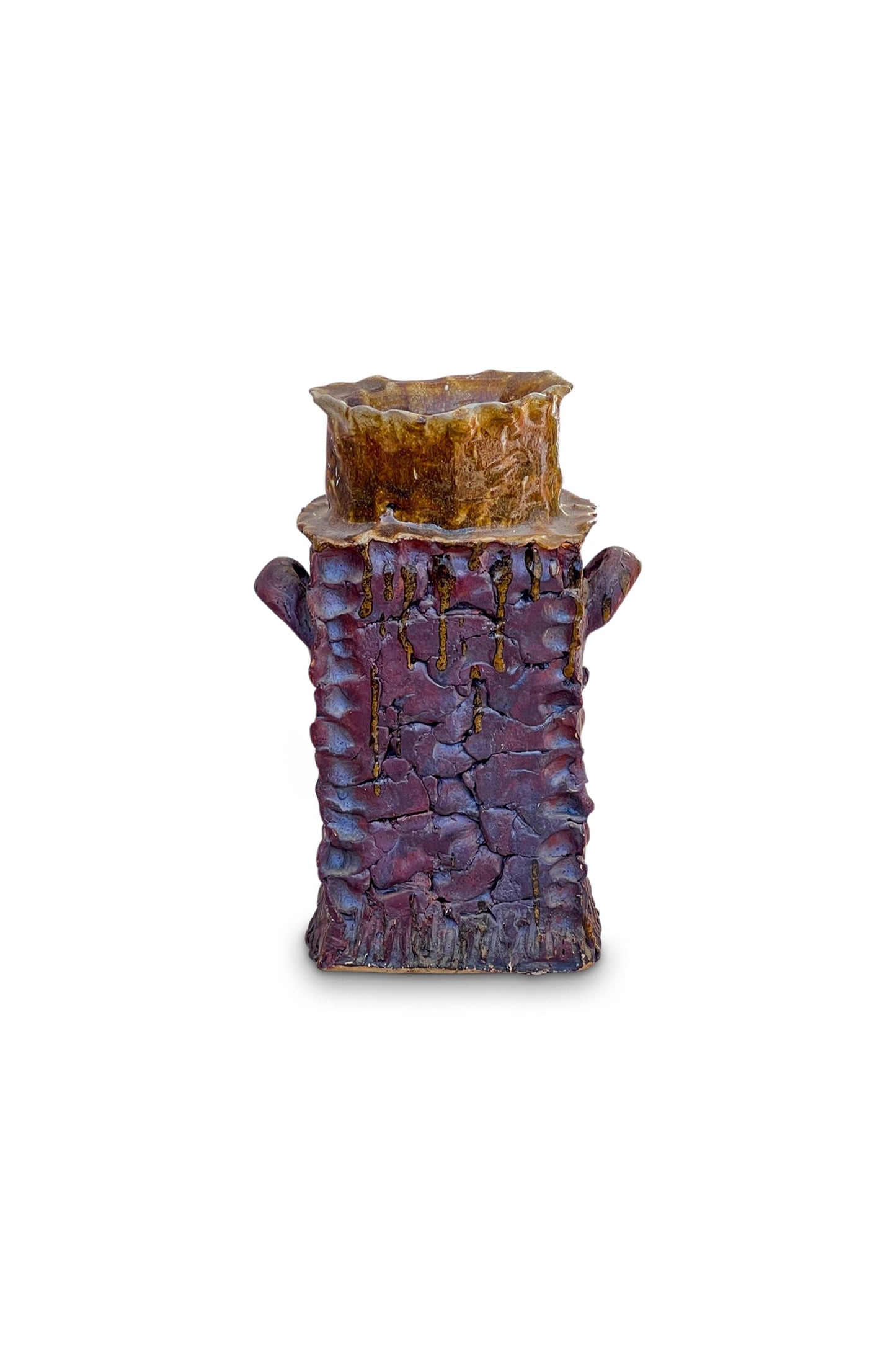 Vintage Handmade Signed Tall Square Shaped Ceramic Vase
