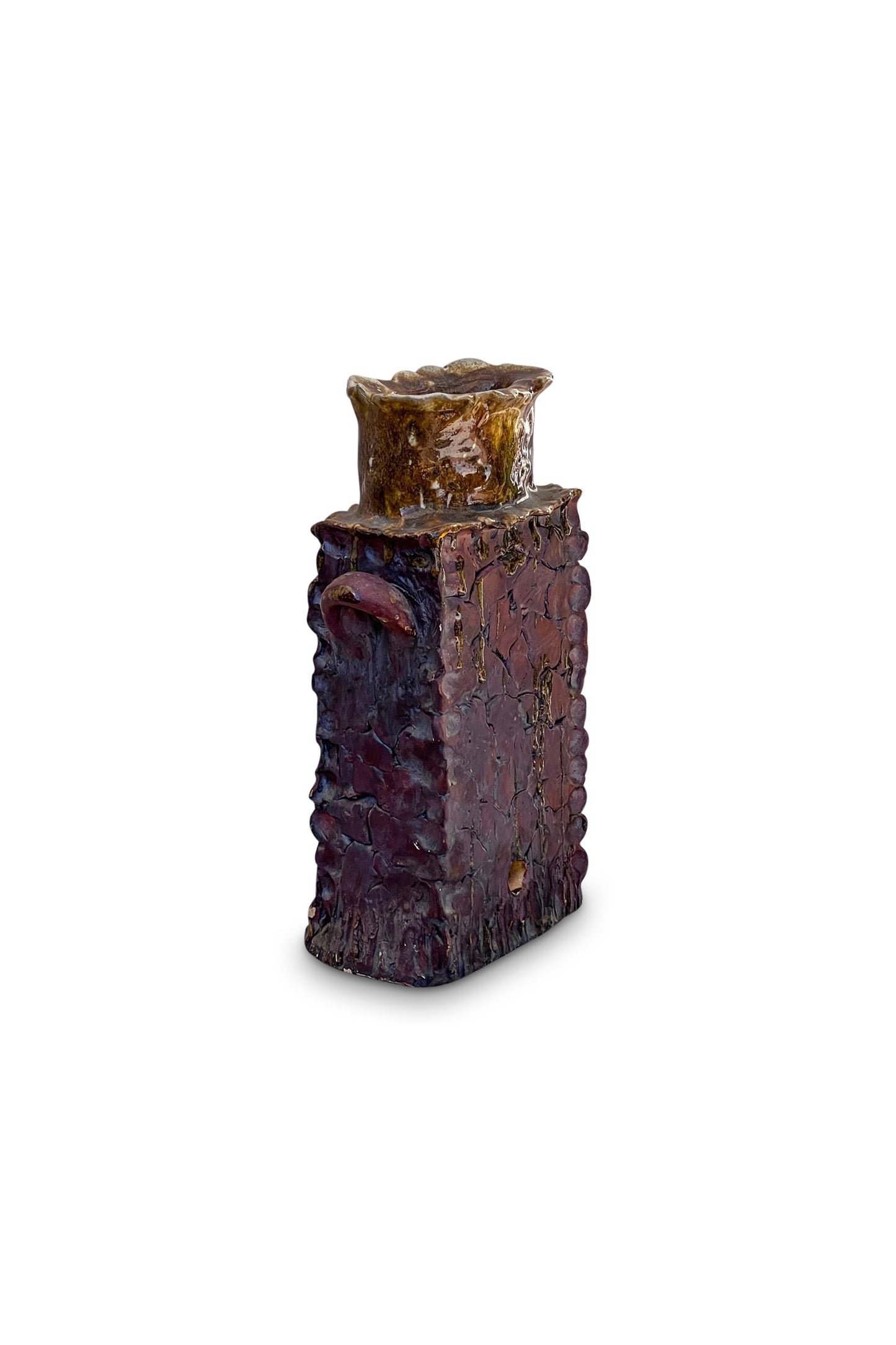Vintage Handmade Signed Tall Square Shaped Ceramic Vase