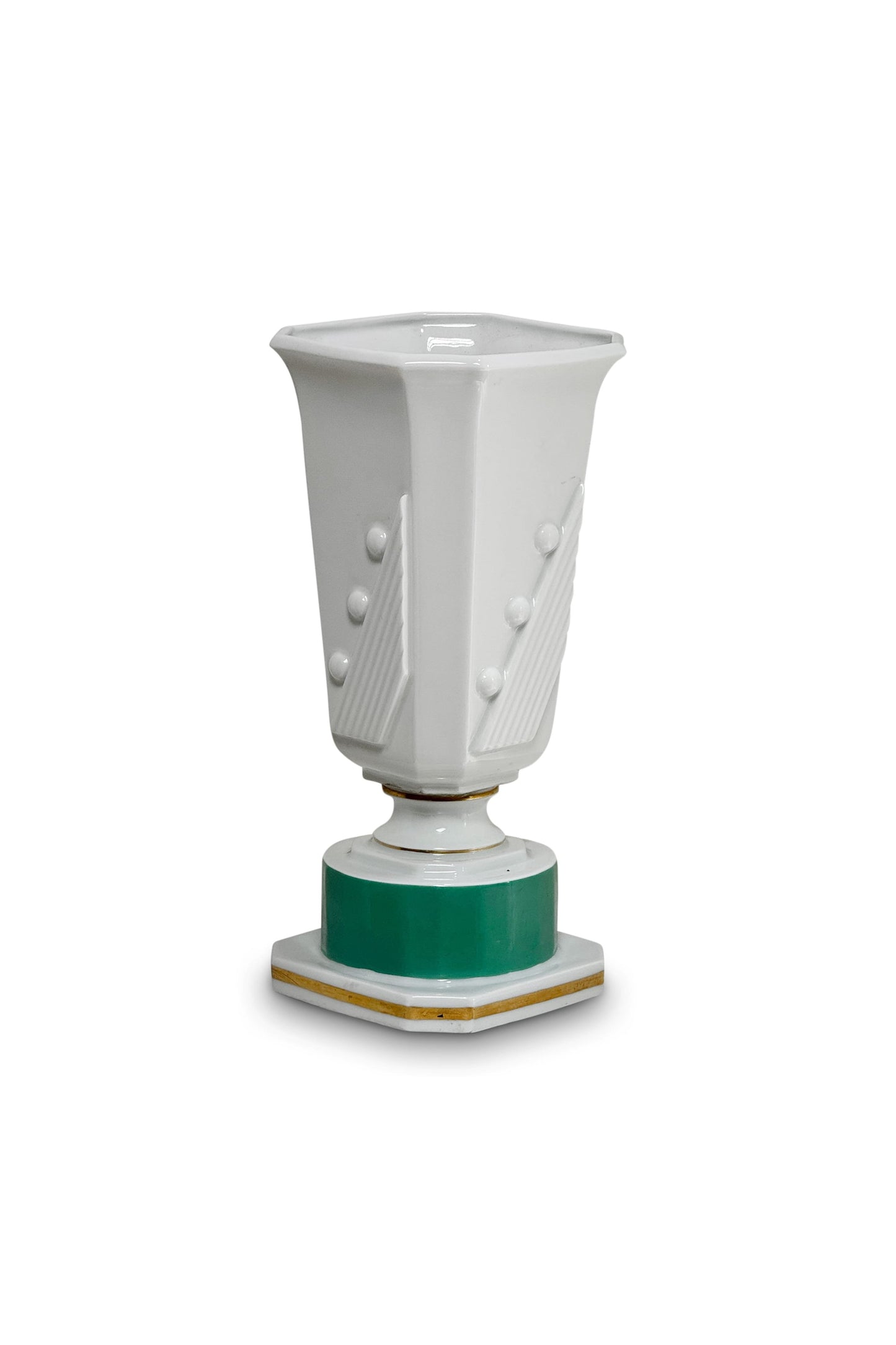 Vintage Art Deco Green and White Ceramic Lamp