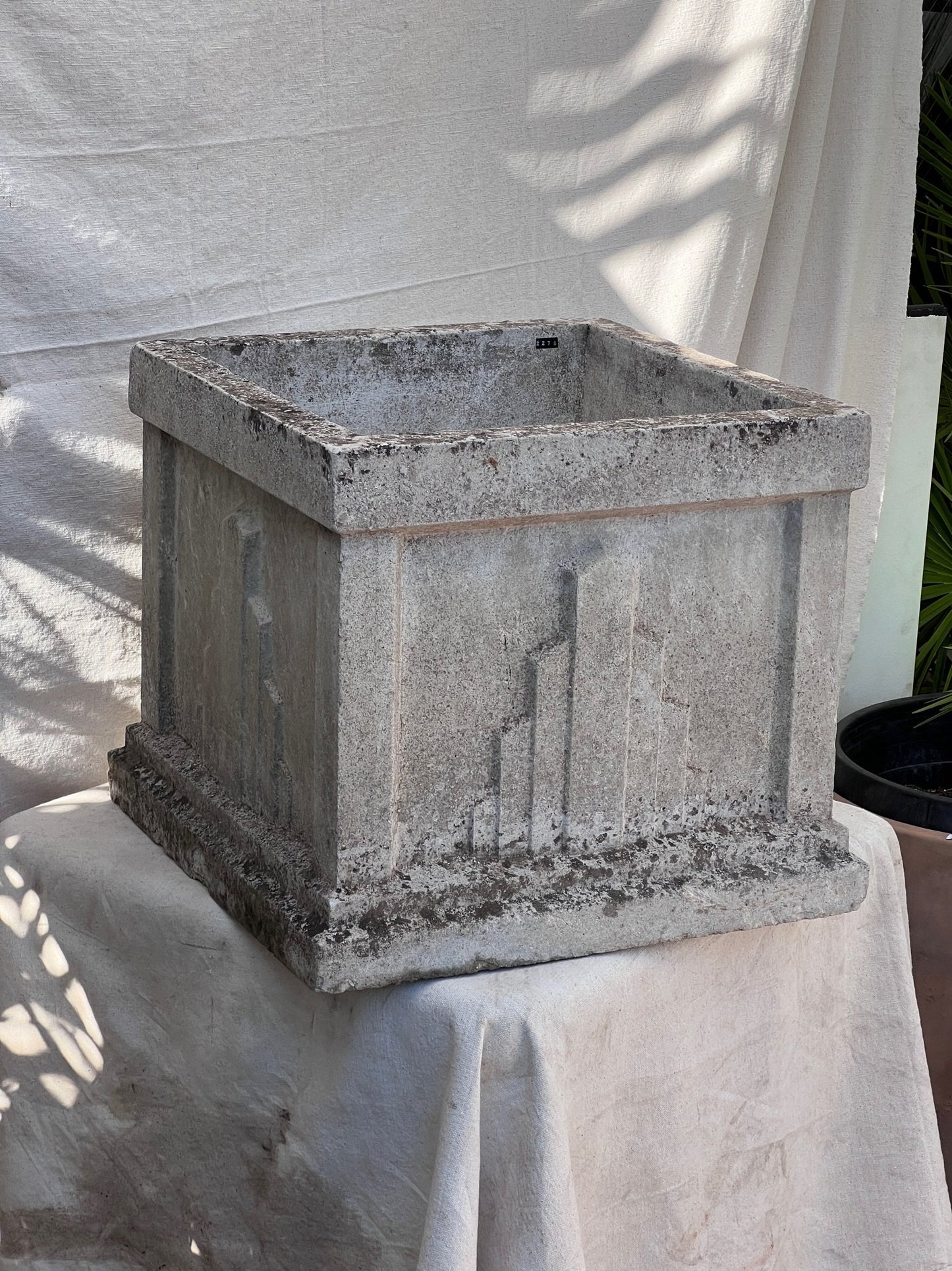 19" Art Deco Square Cement Planters (Set of 2)