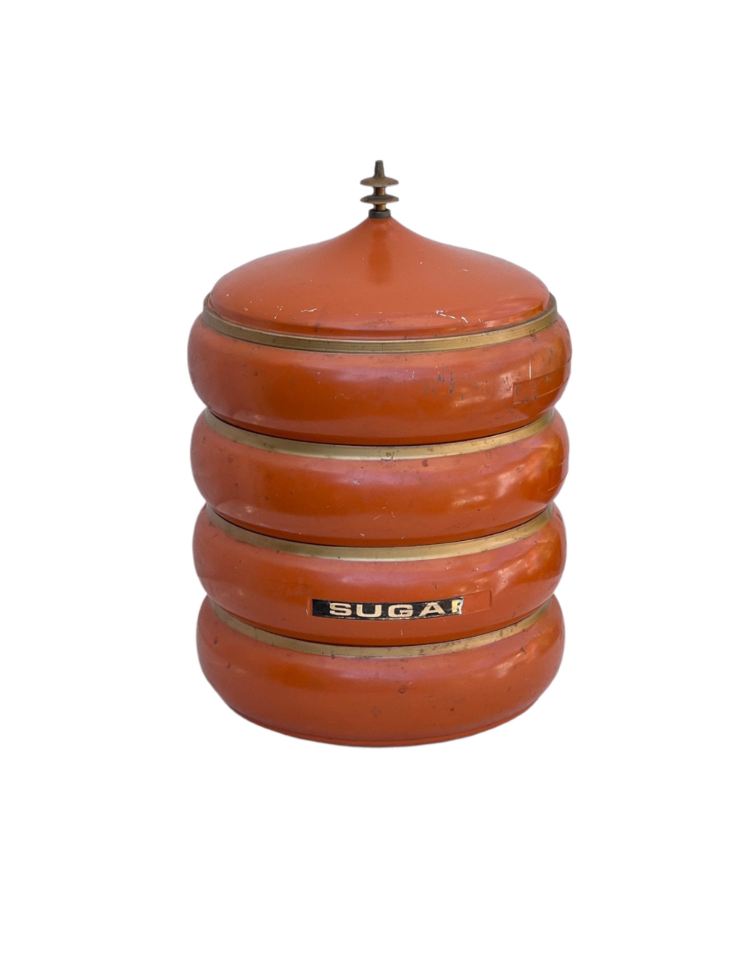 Vintage 1960s Mid-Century Orange Metal Canister Set