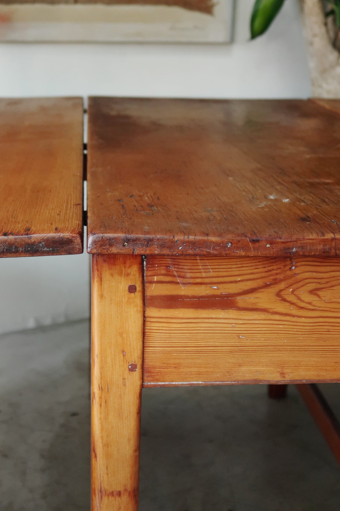Antique Rustic Pine Dropleaf Cottage Dining Table