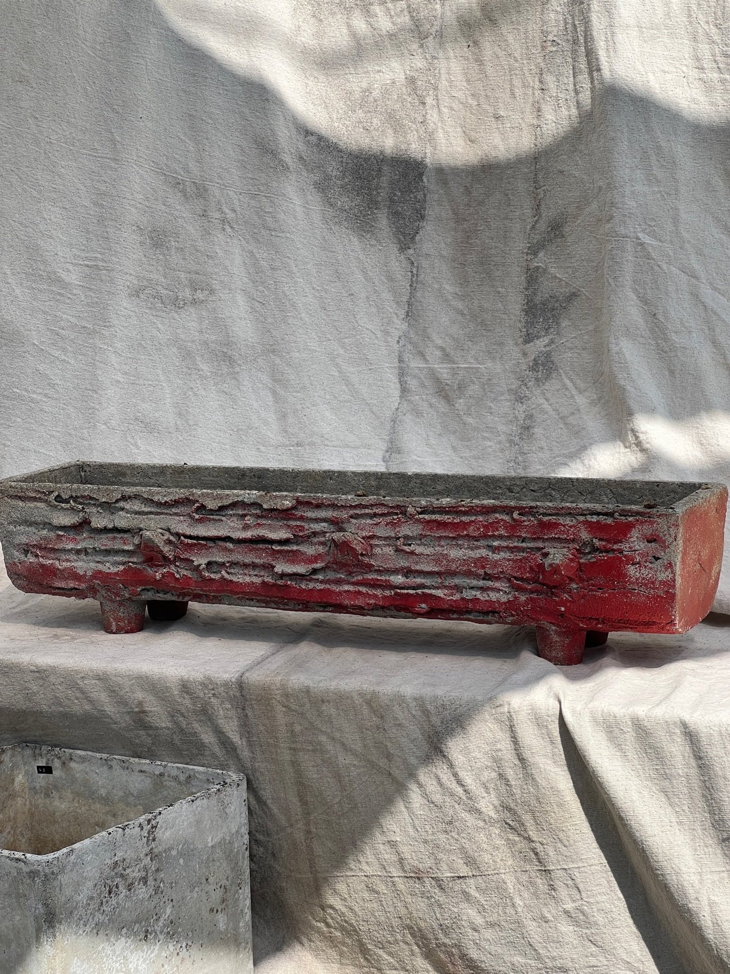 1960s French Faux Bois Trough Concrete Planter