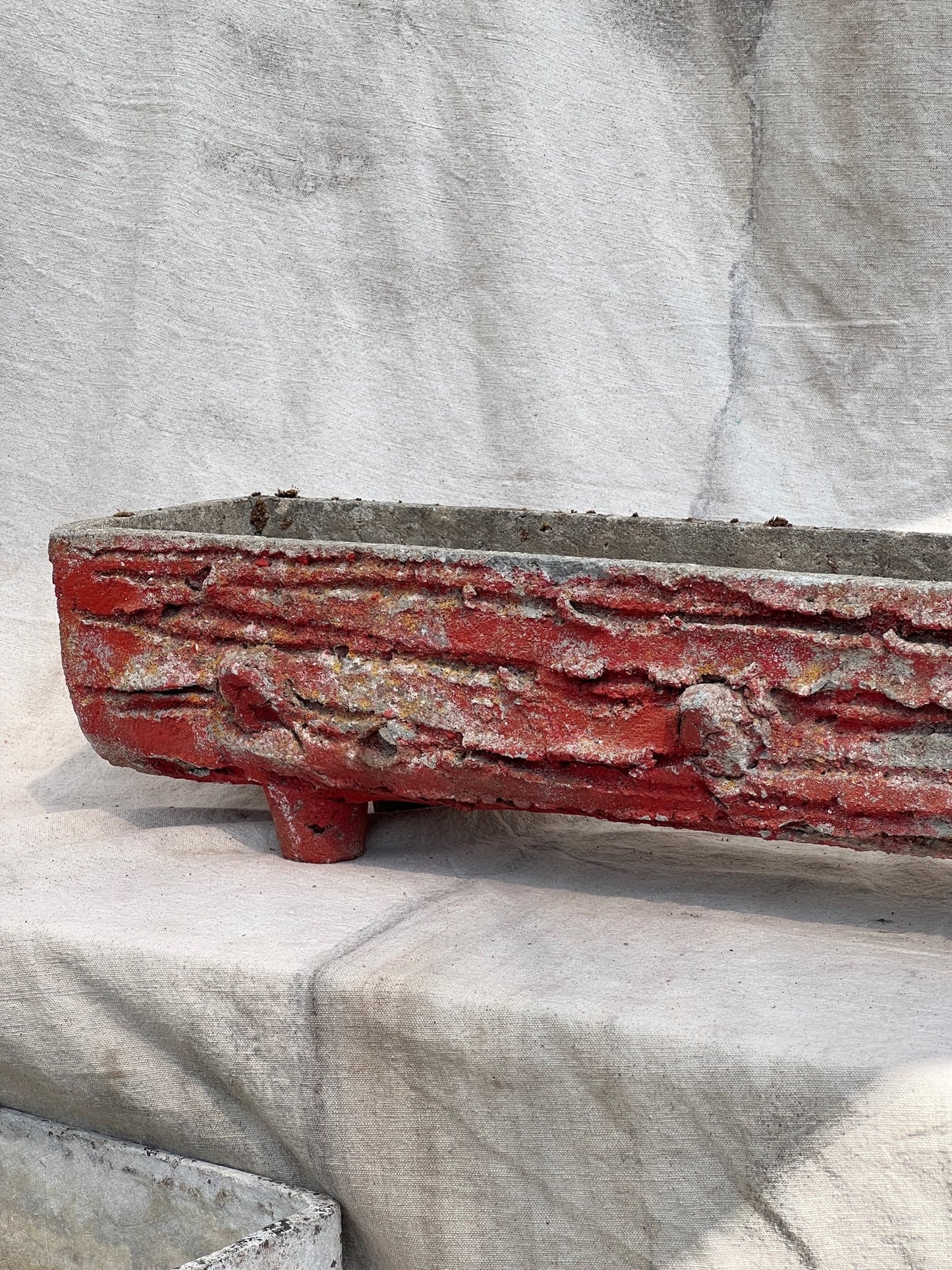 1960s French Faux Bois Trough Concrete Planter