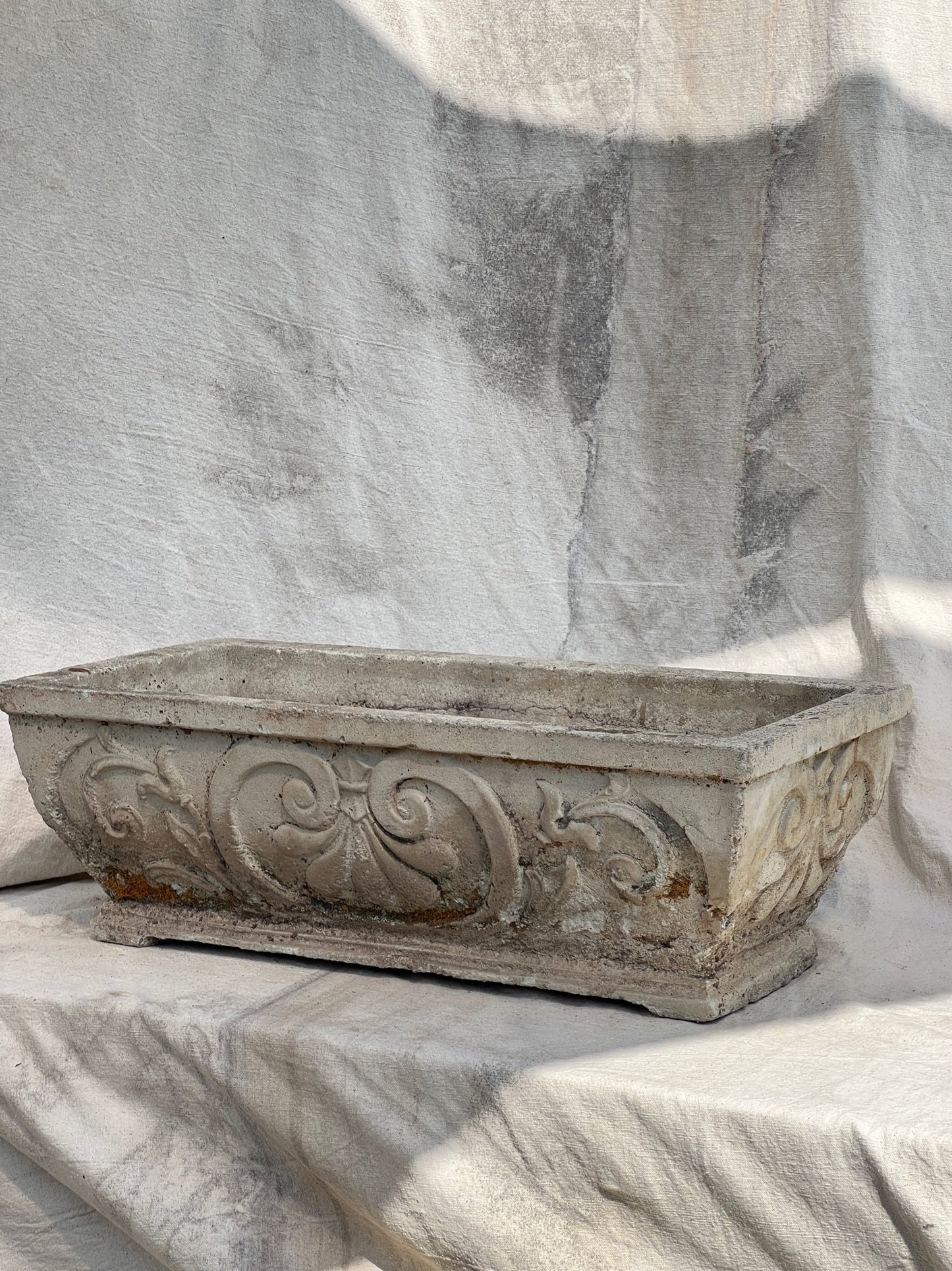 1950s Vintage French Rectangular Fleur-de-Lis Cement Planter