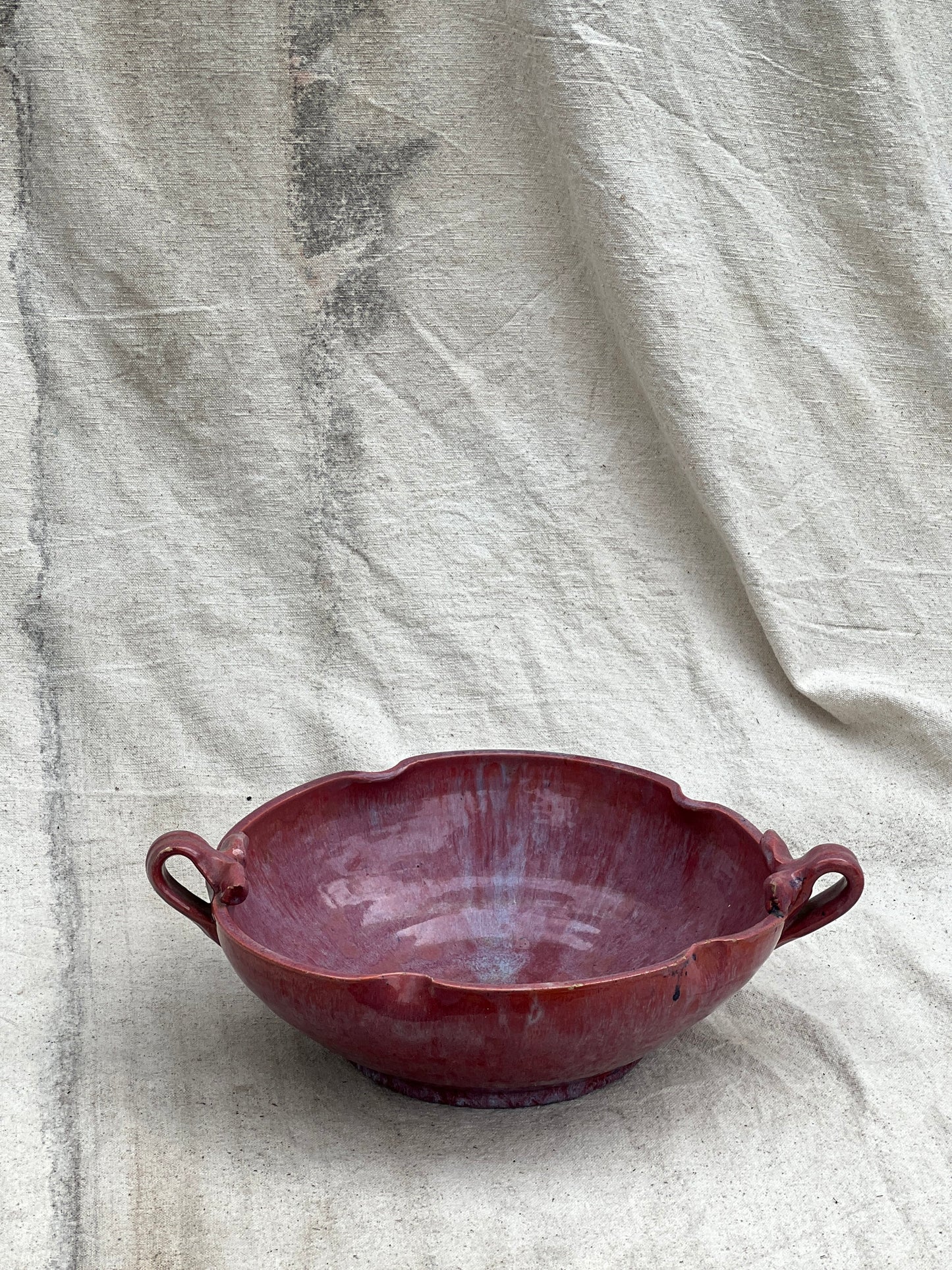 Handmade Magenta Ceramic Bowl with Handles