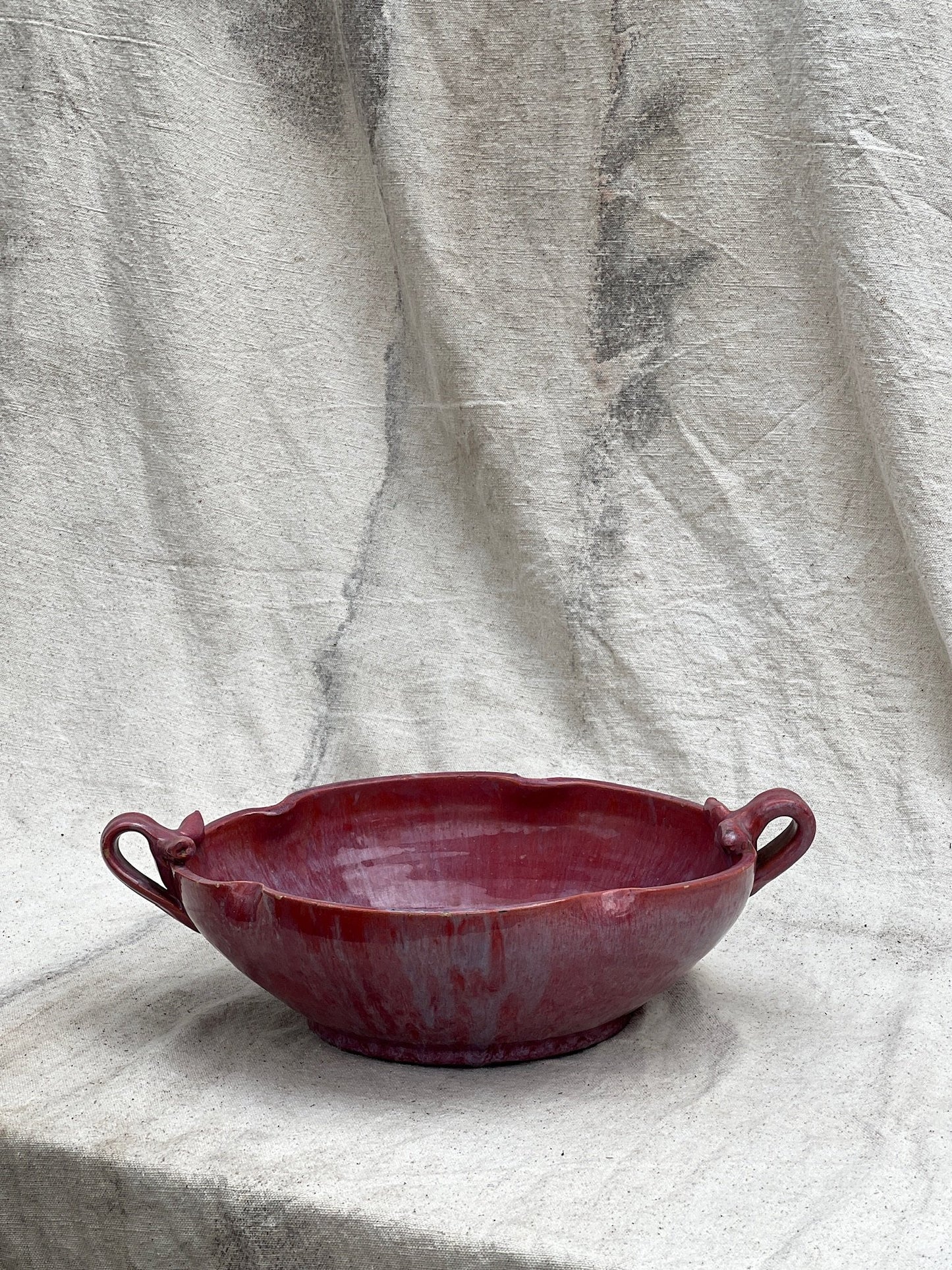 Handmade Magenta Ceramic Bowl with Handles