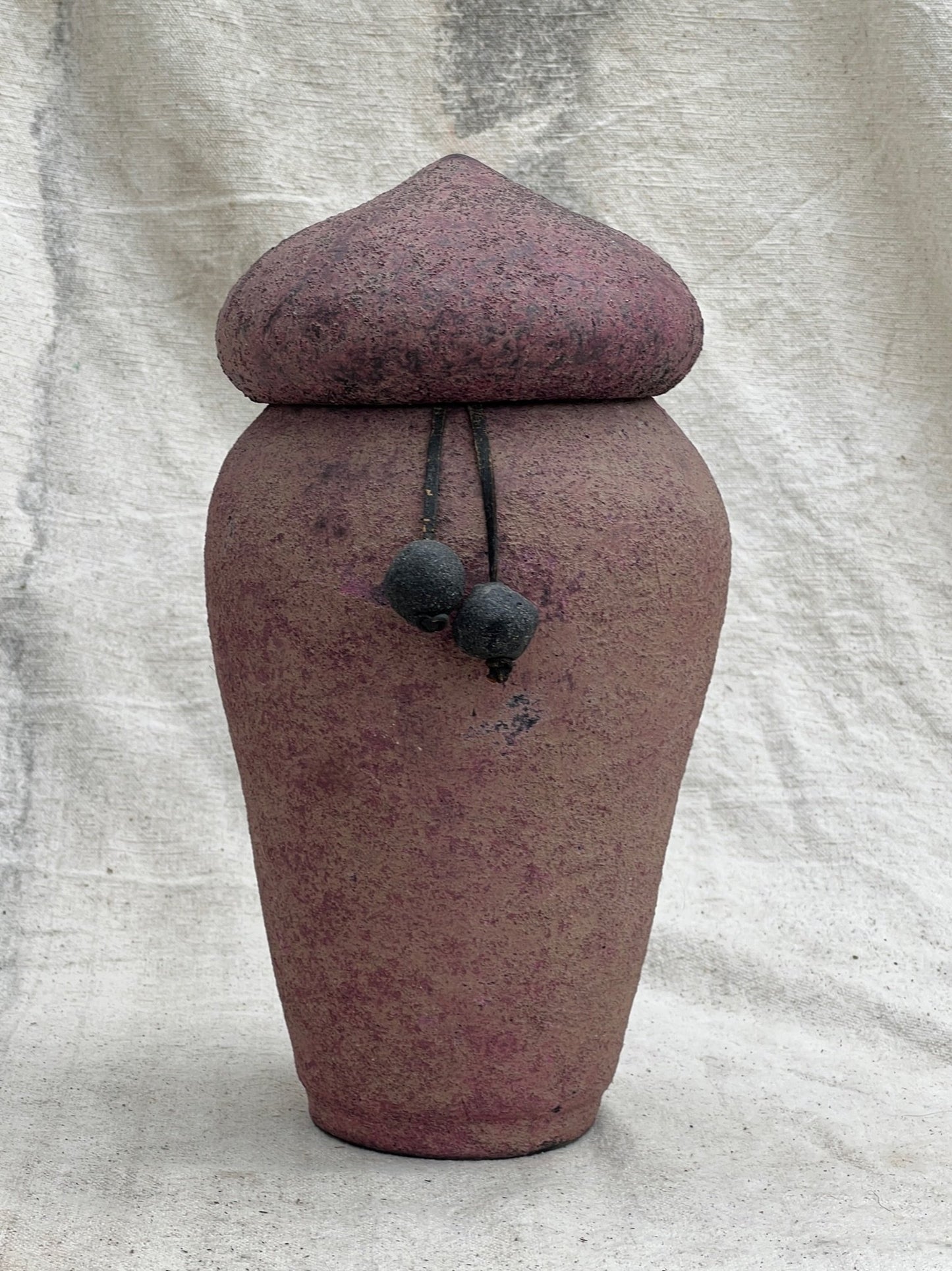 Handmade Textured Urn with Beaded Accent