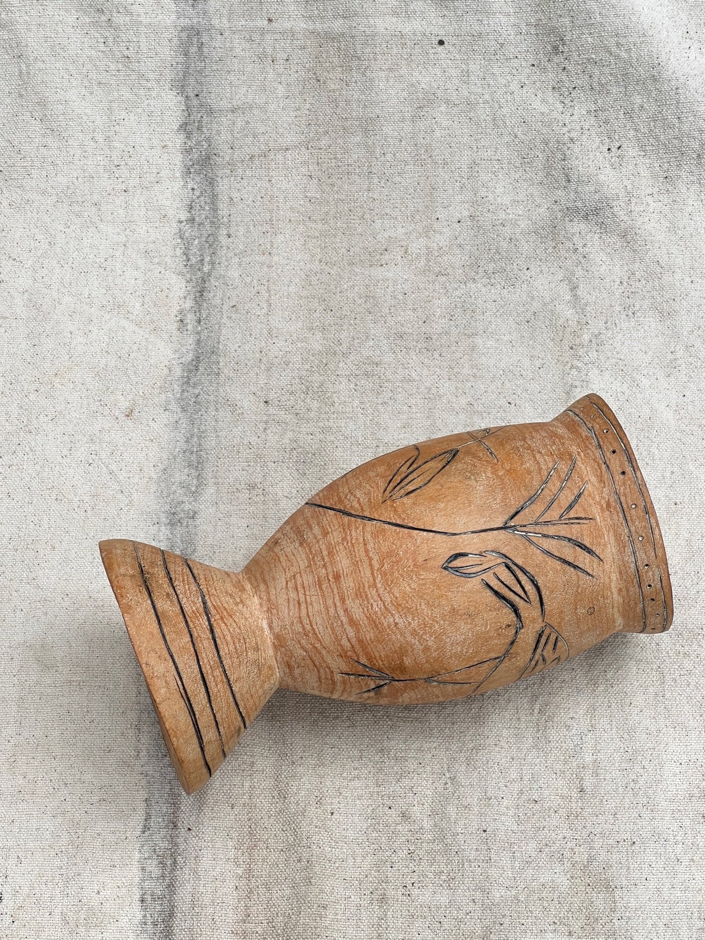 Pair of Vintage Wooden Goblets with Hand Carved Primitive Illustrations