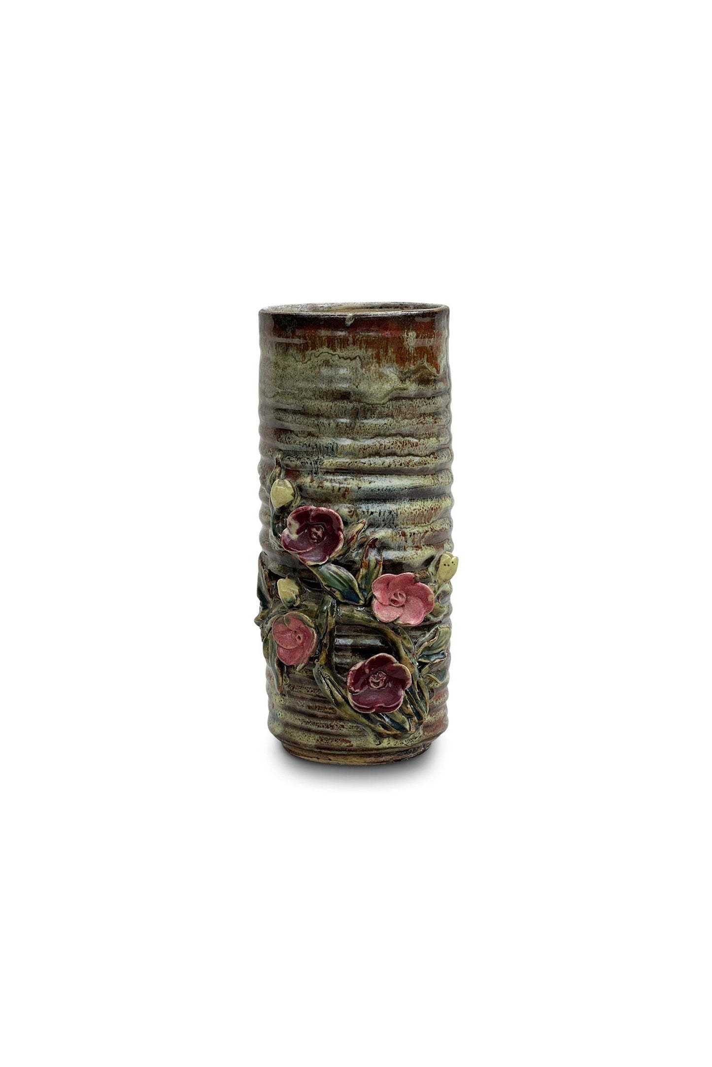 Ceramic Glazed Flower Motif Vase