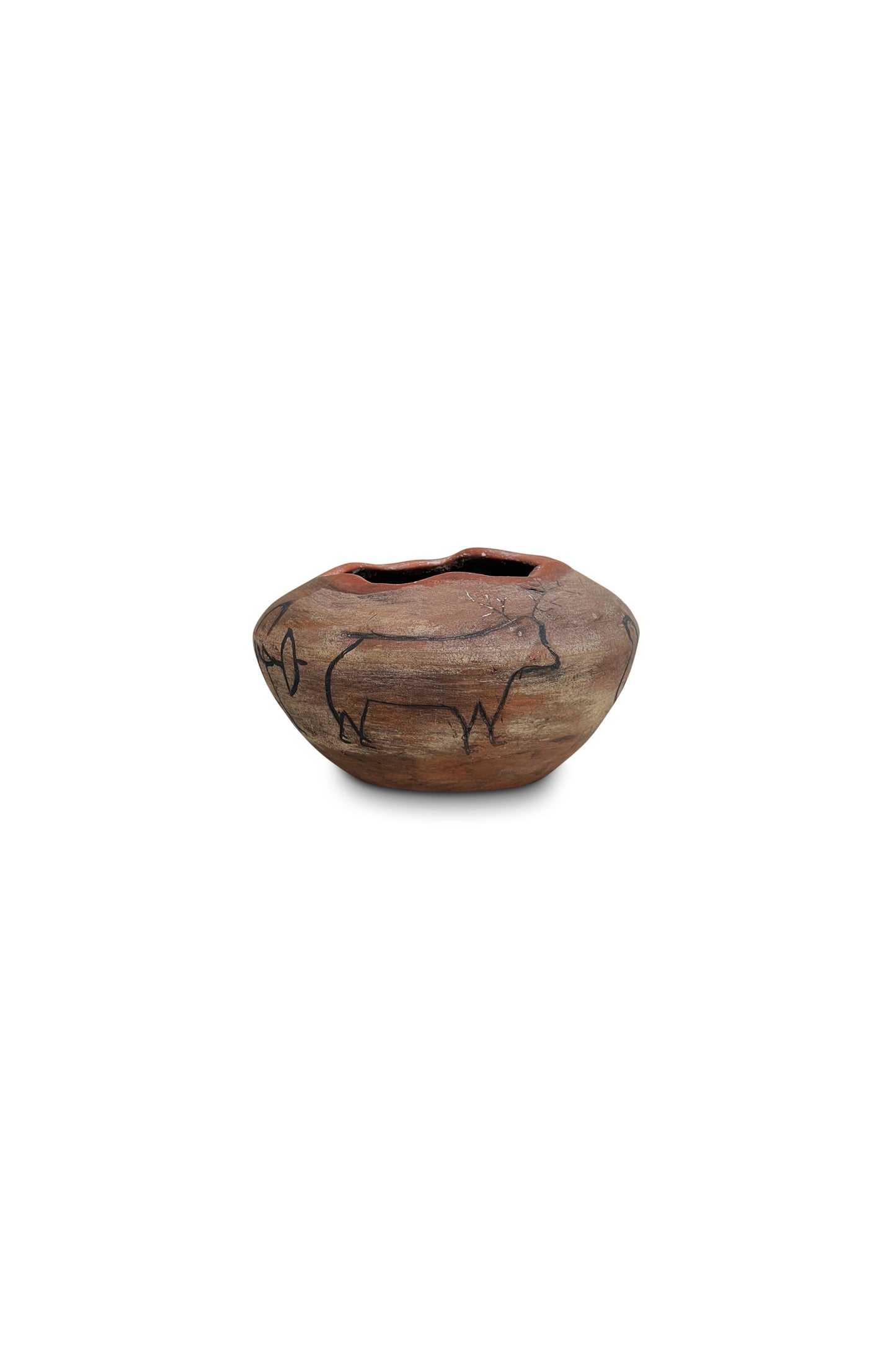 Vintage Clay Vase with Primitive Drawings (Signed)