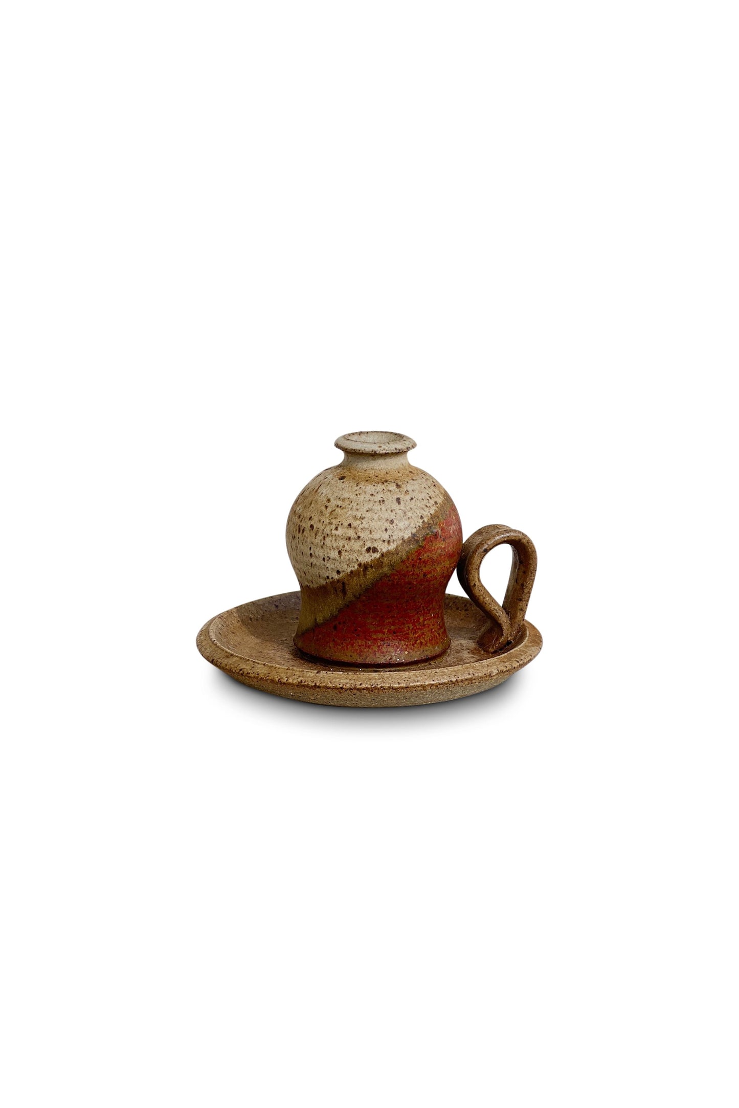 Vintage Chamber Stick Candle Holder Glazed Stoneware