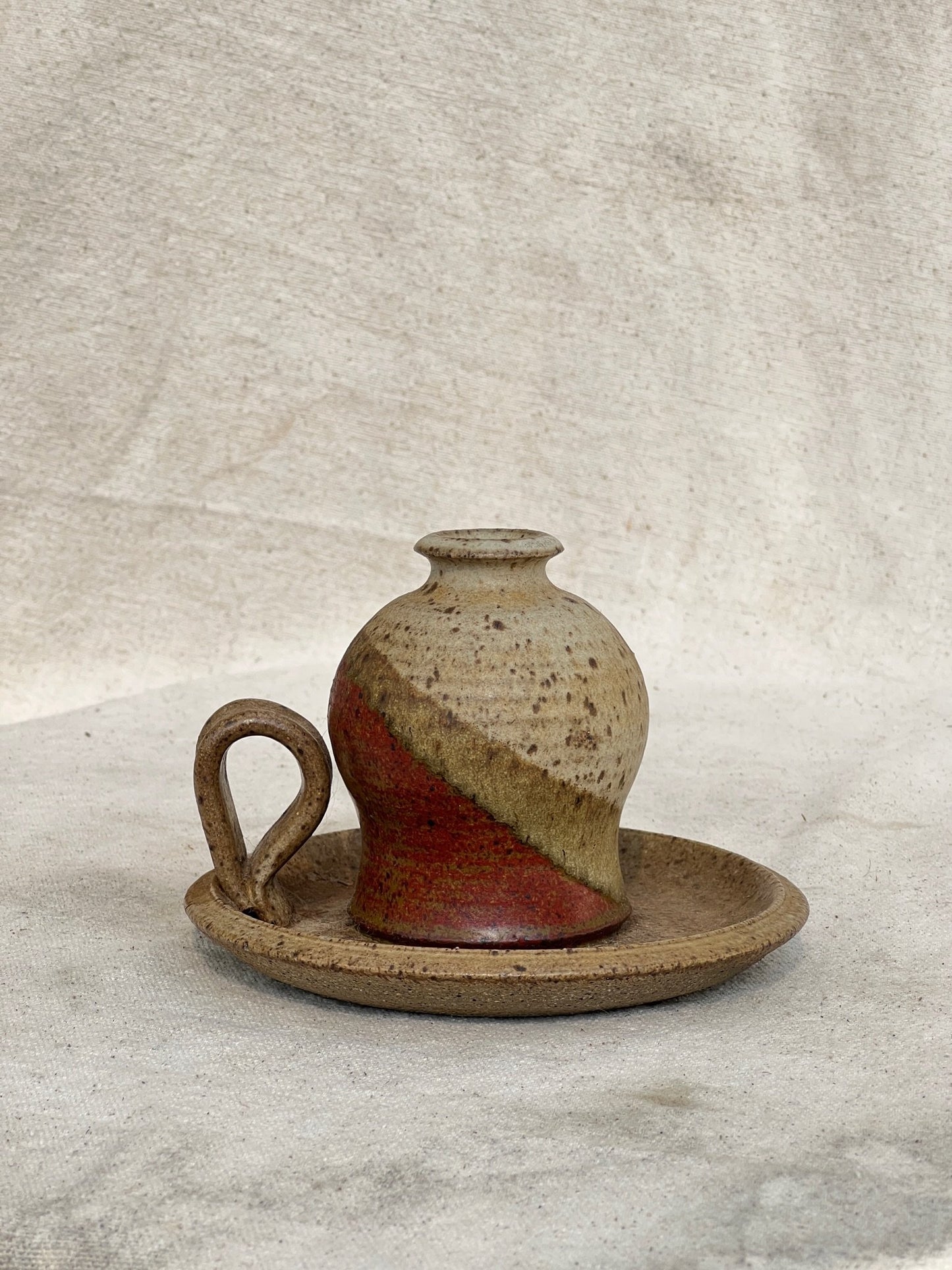 Vintage Chamber Stick Candle Holder Glazed Stoneware