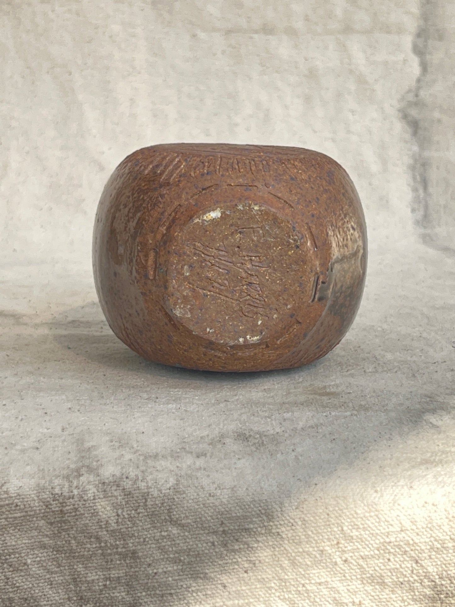 Ceramic Stoneware Bud Vase with Engraved Face Design by E. Harris