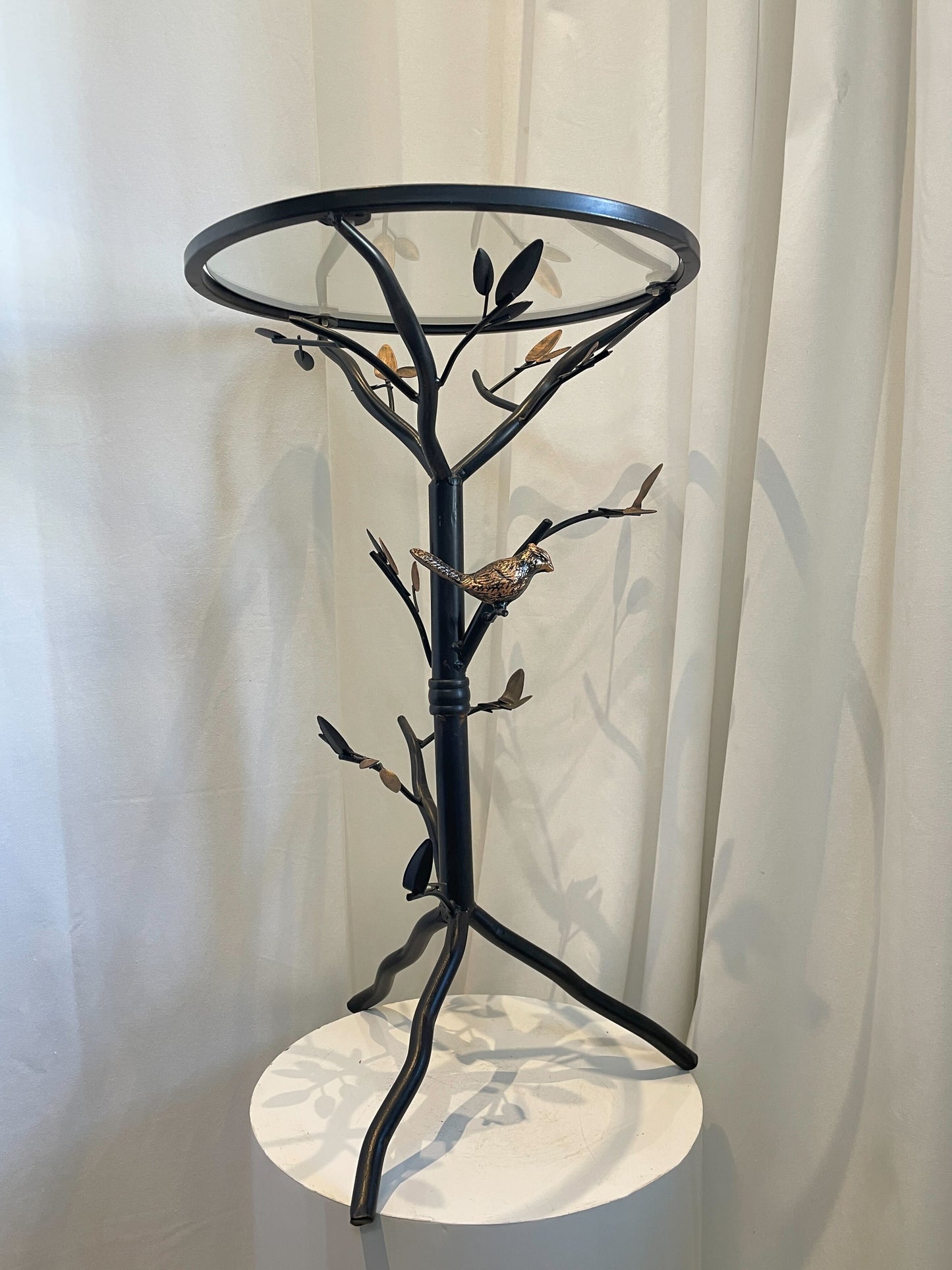 Pair of Iron and Glass Bird Motif Side Tables – Tree Branch Design
