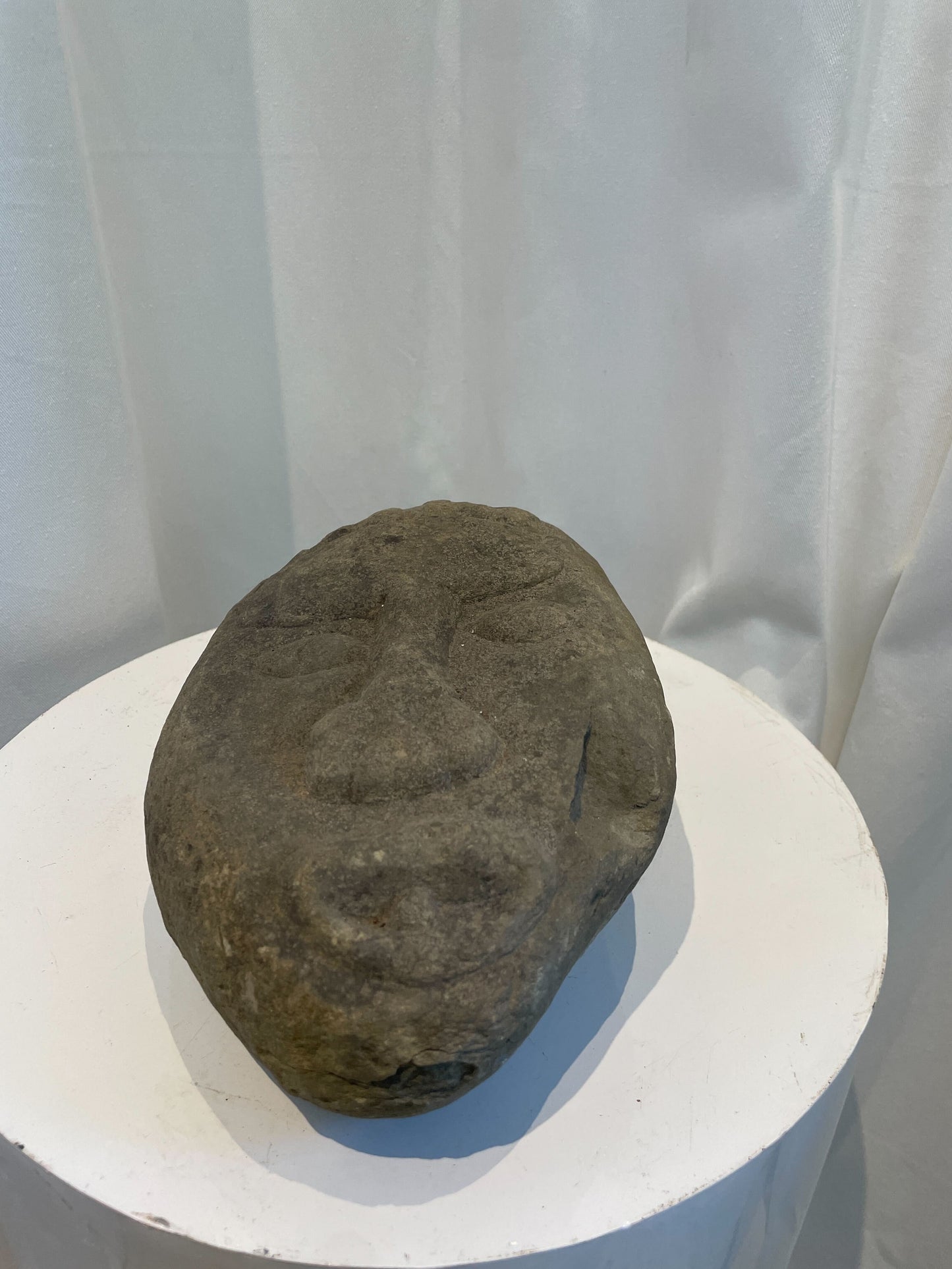 Pair of Hand-Carved Stone Tribal Face Sculptures – Primitive Art