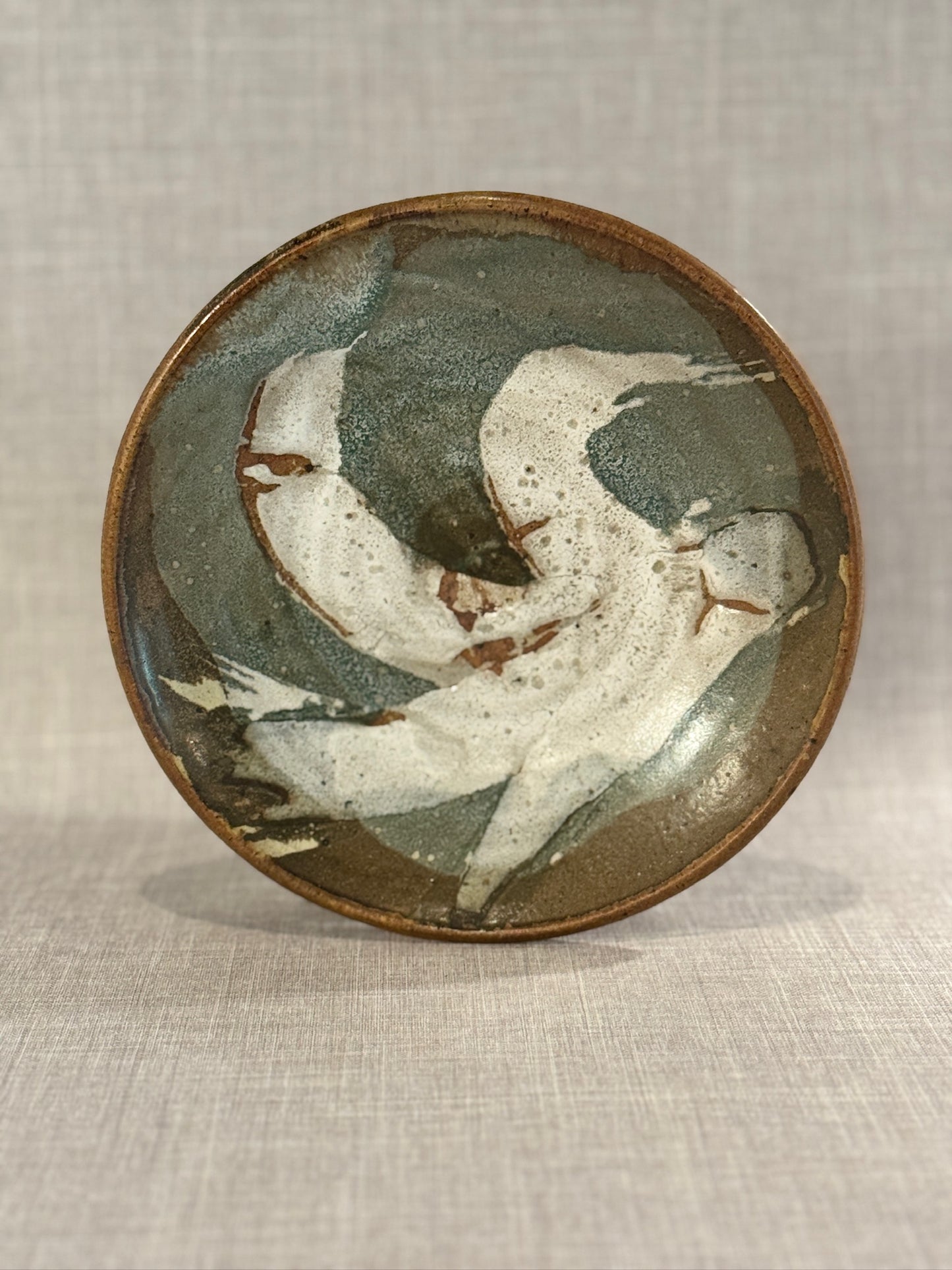 Abstract Brushstroke Studio Pottery Bowl – Hand-Thrown Glazed Stoneware, Wabi-Sabi Aesthetic