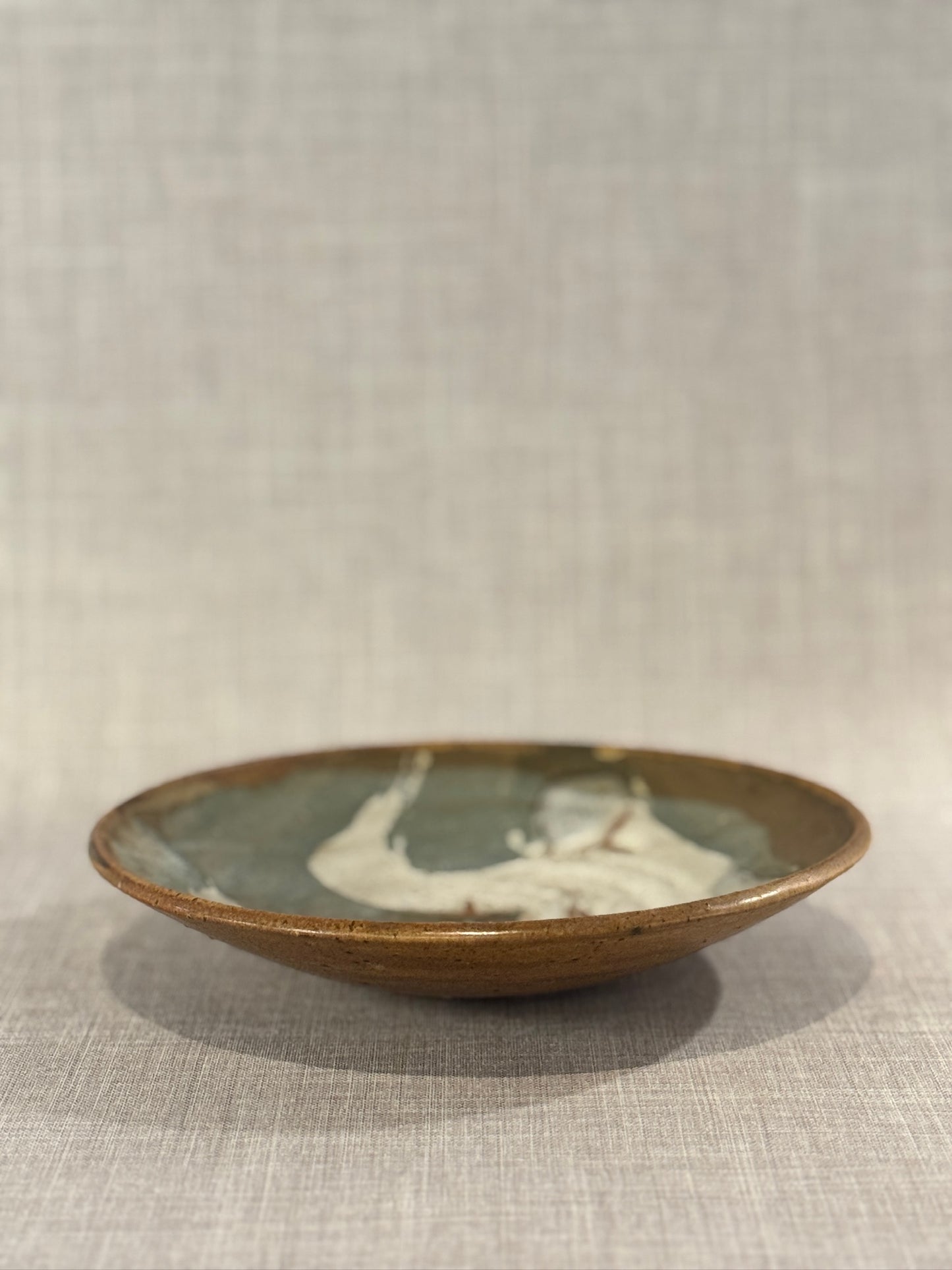 Abstract Brushstroke Studio Pottery Bowl – Hand-Thrown Glazed Stoneware, Wabi-Sabi Aesthetic