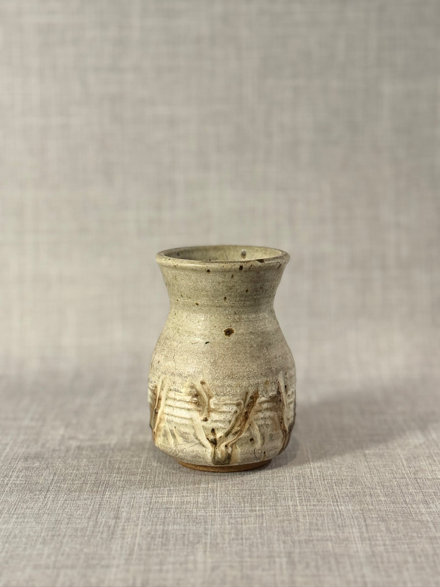 Signed Studio Pottery Vase by "AGE" – Hand-Thrown Glazed Ceramic with Textured Abstract Banding