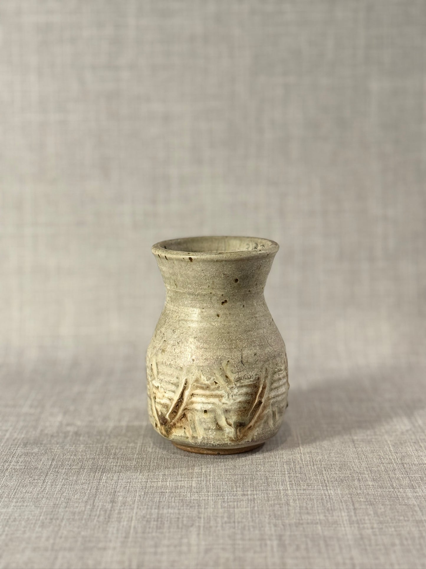 Signed Studio Pottery Vase by "AGE" – Hand-Thrown Glazed Ceramic with Textured Abstract Banding