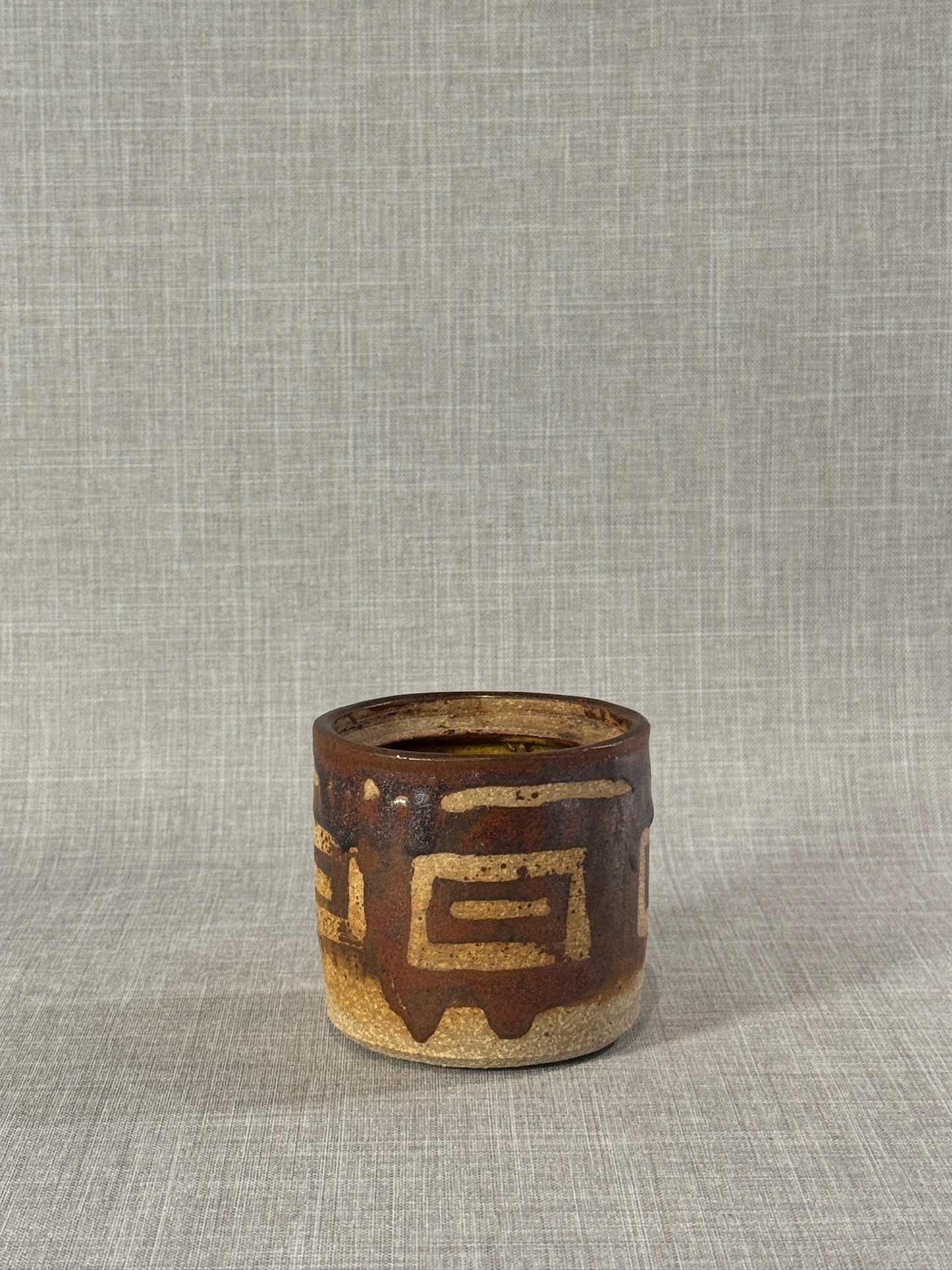 Handmade Mid-Century Modern Studio Pottery Vessel with Textured Abstract Glaze
