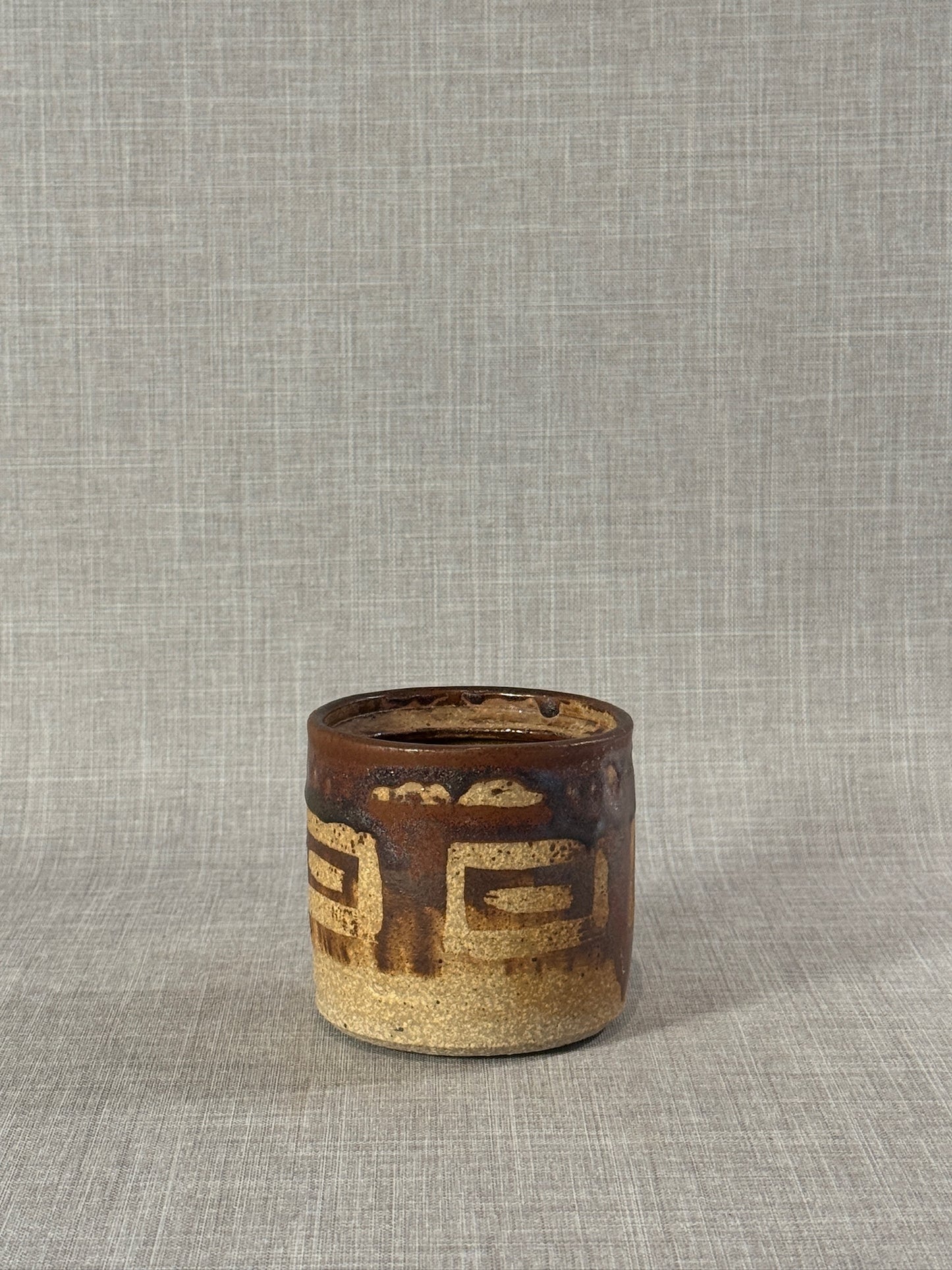 Handmade Mid-Century Modern Studio Pottery Vessel with Textured Abstract Glaze