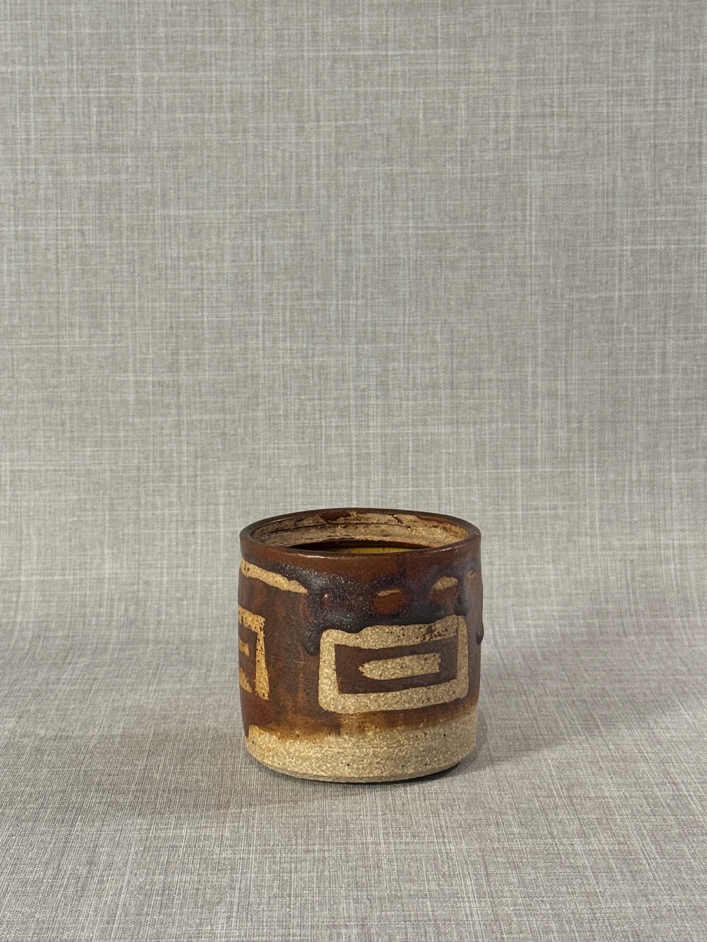 Handmade Mid-Century Modern Studio Pottery Vessel with Textured Abstract Glaze