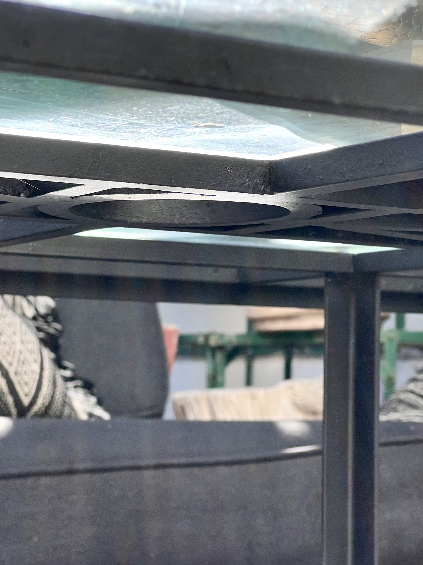 Mid-Century Wrought Iron Outdoor Coffee Table with Glass