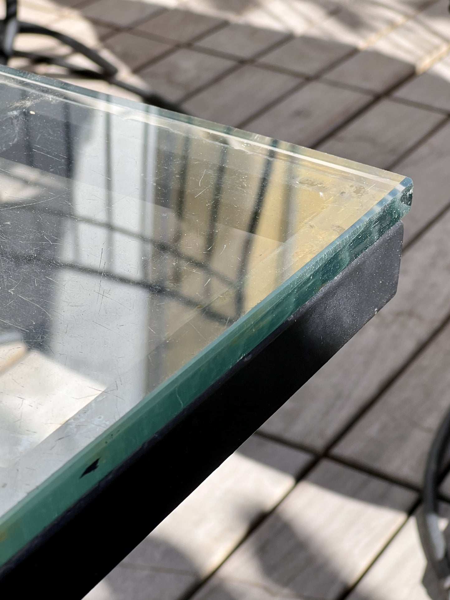 Mid-Century Wrought Iron Outdoor Coffee Table with Glass