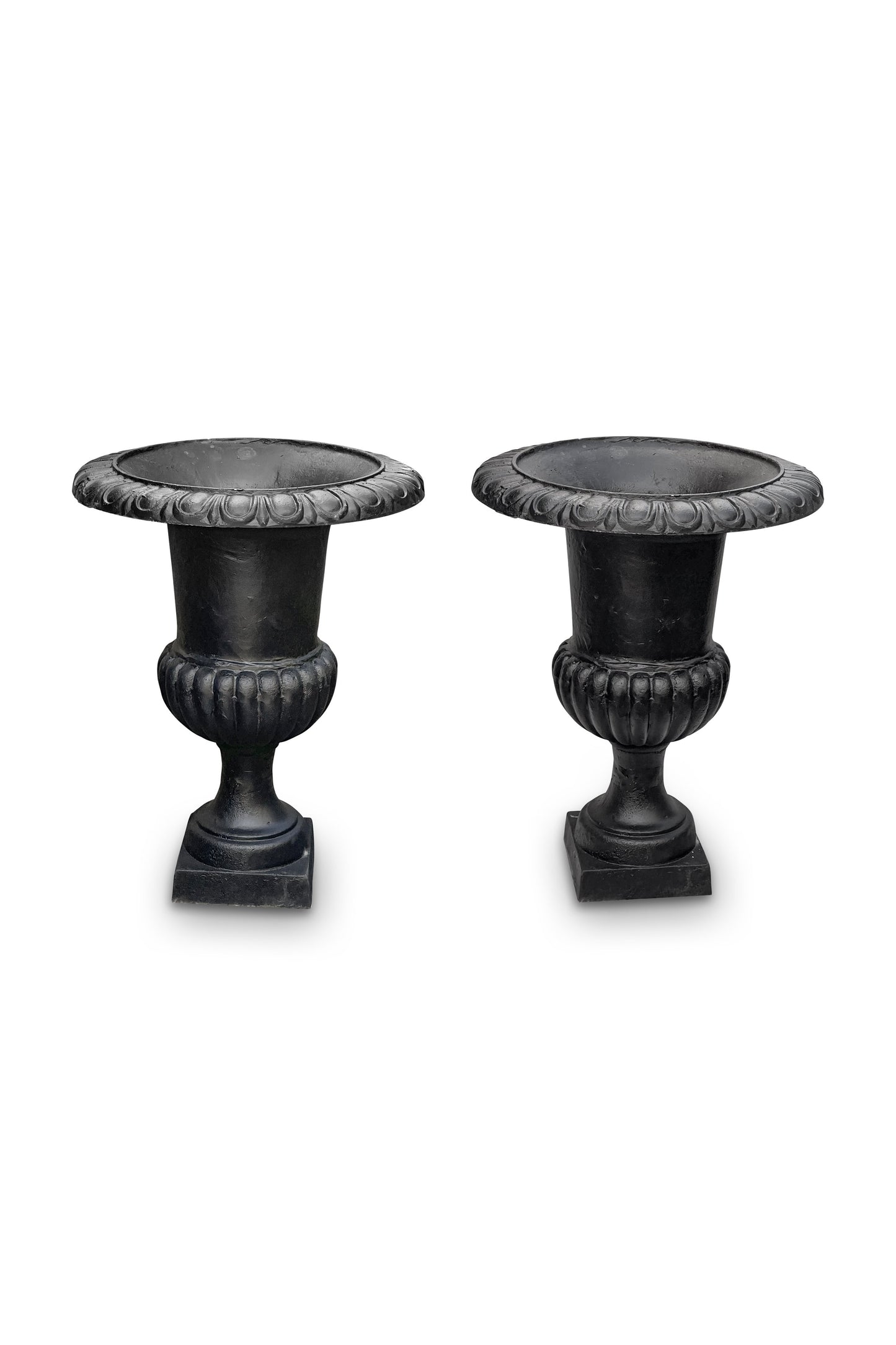 Pair of 29" French Cast Iron Urn Black Planters