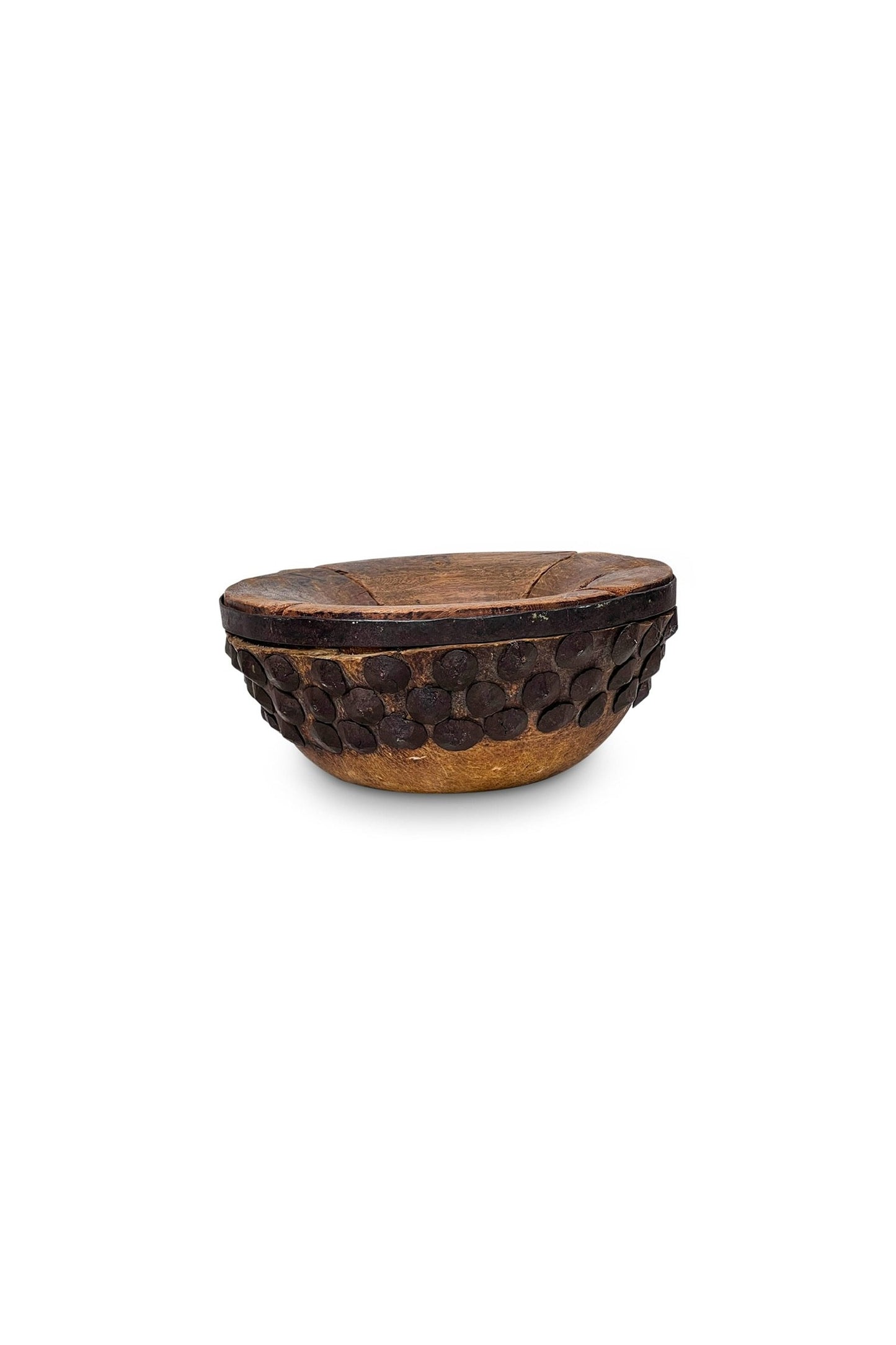 Primitive Chinese Wood & Animal Skin Bowl