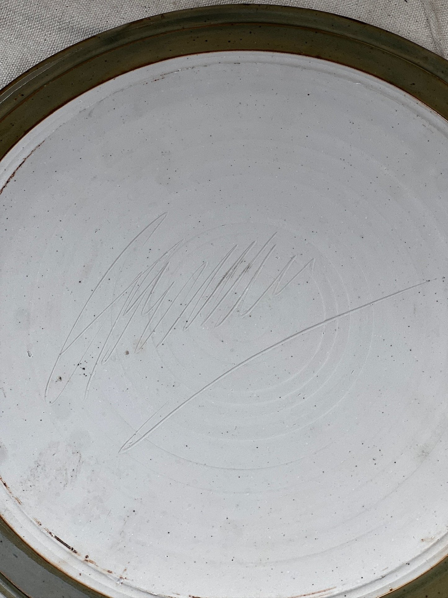 Signed vintage ceramic cake plate - earthy green