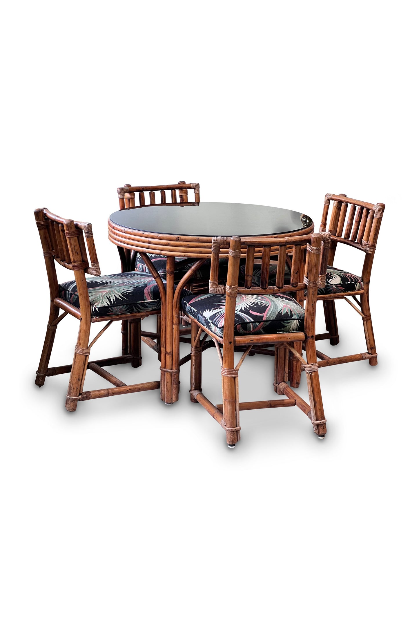 Rattan Bistro Table with Black Glass Top