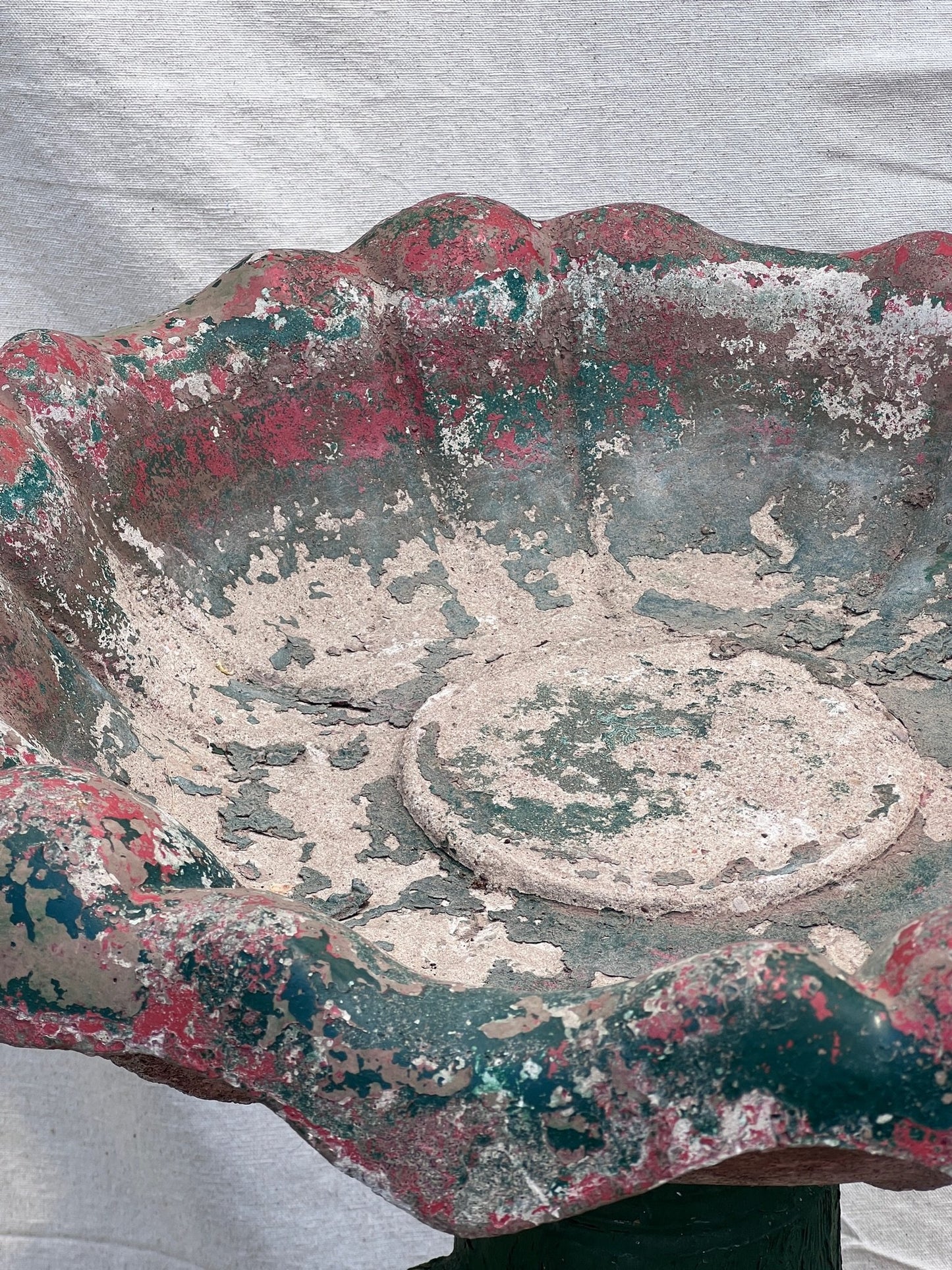 Early 20th Century Painted Concrete Birdbath With Pottery Base