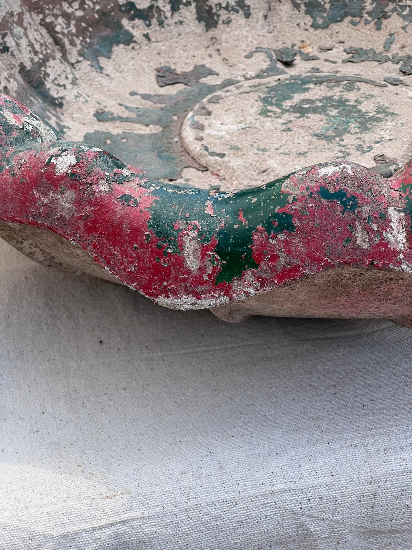 Early 20th Century Painted Concrete Birdbath With Pottery Base