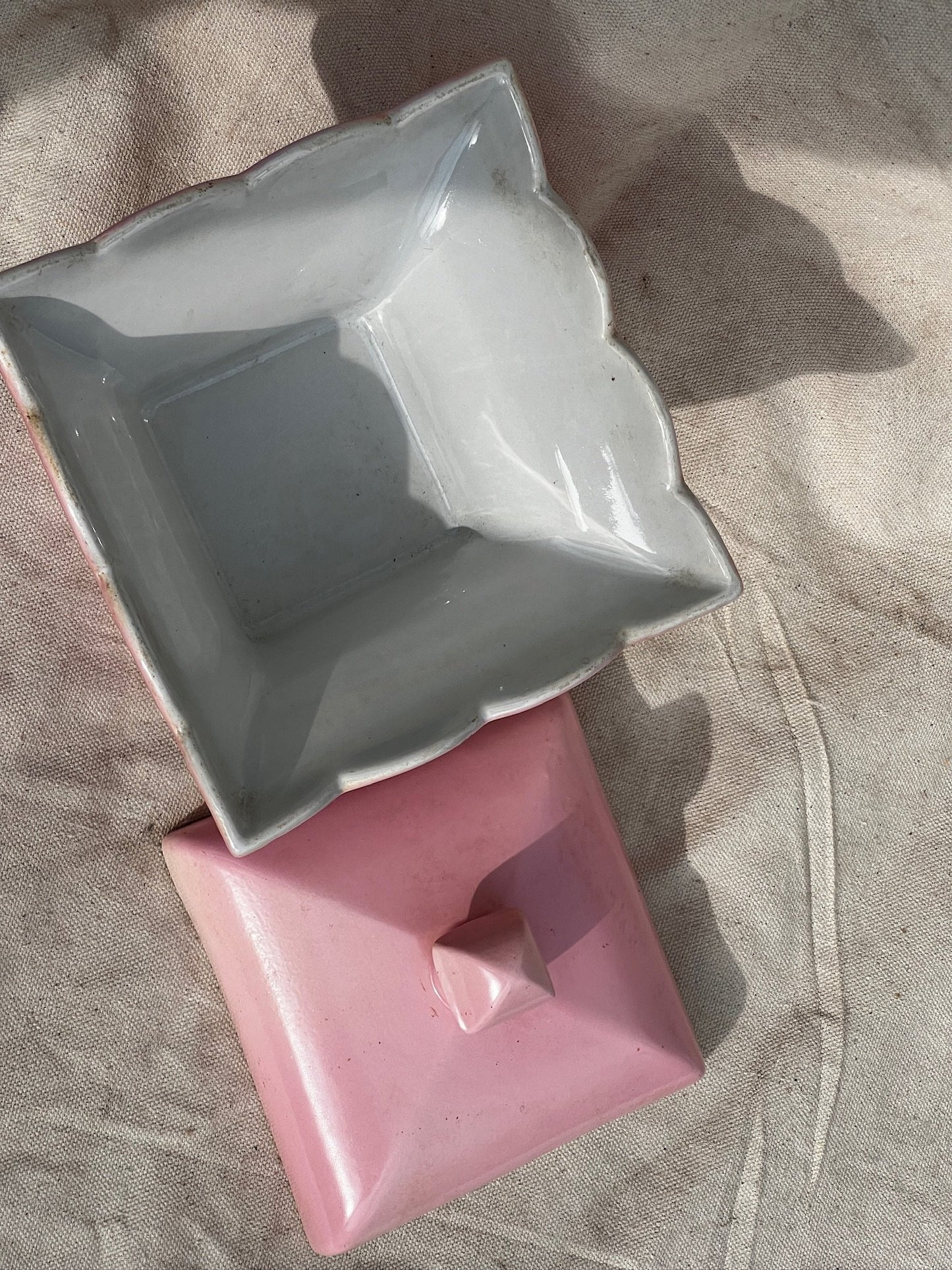 Vintage Pink Hull Art Pottery # 158 Pedestal Dish with Lid