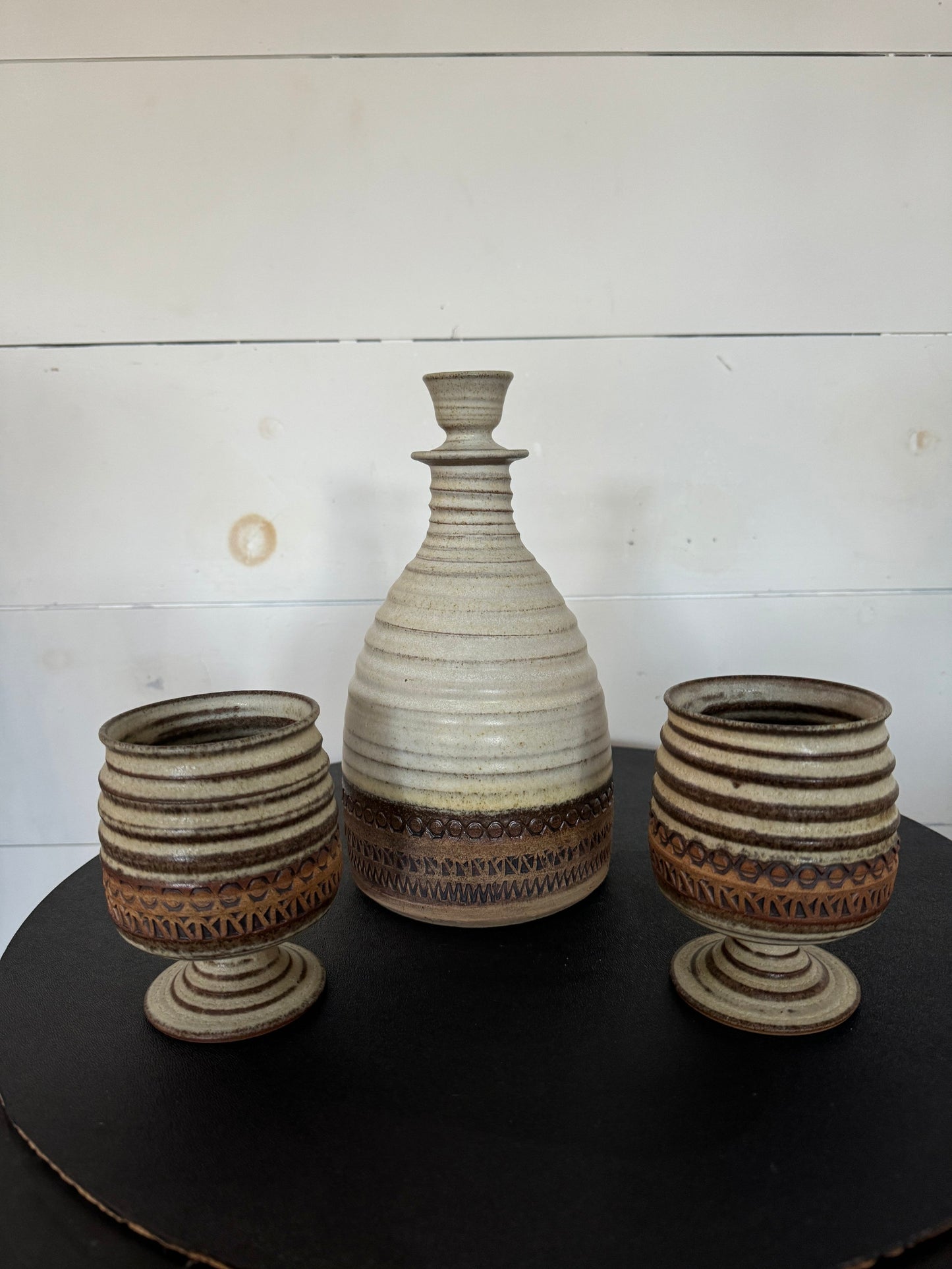 Mid-Century Broadstairs Pottery Stoneware Decanter and Cups