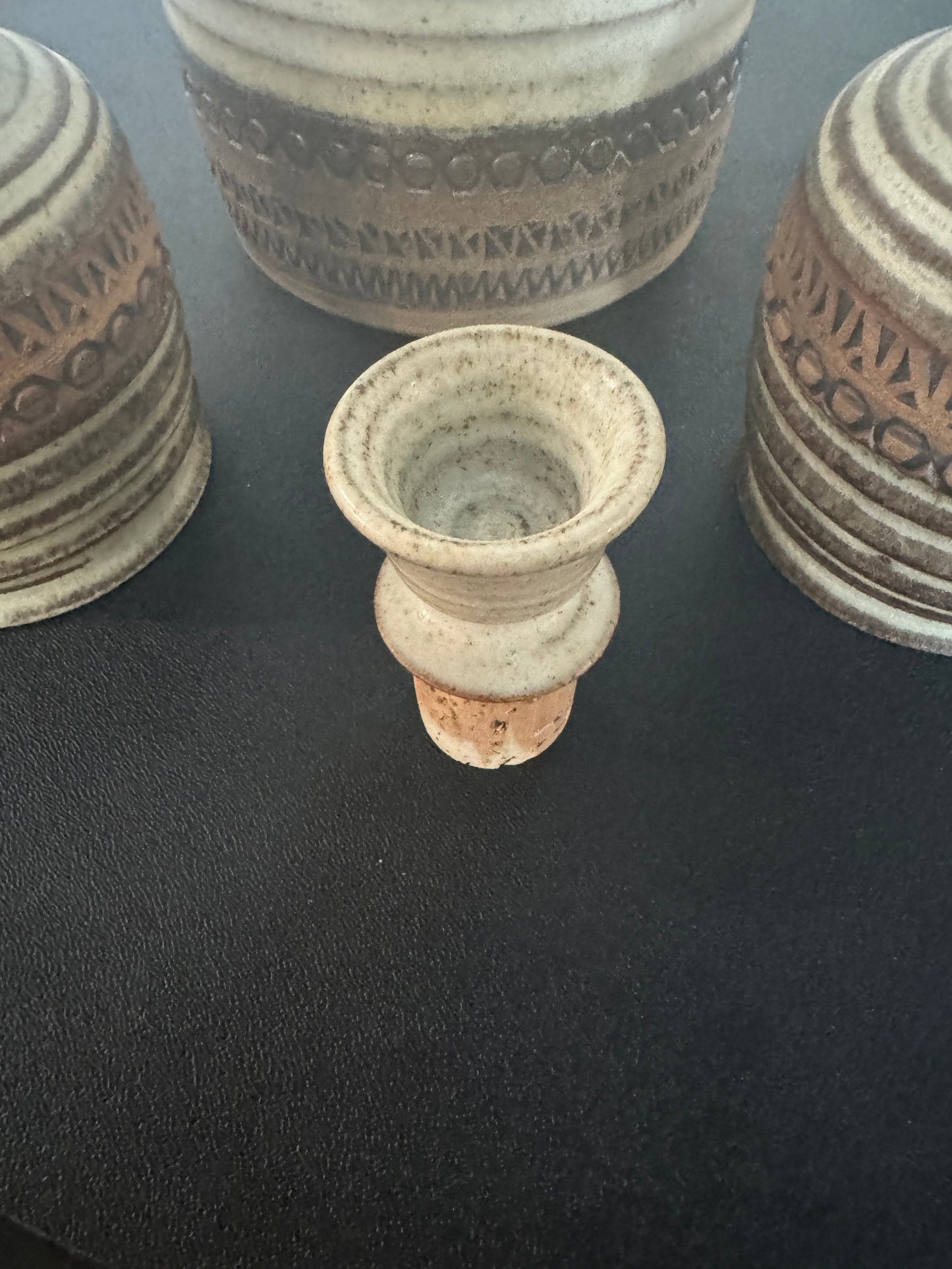 Mid-Century Broadstairs Pottery Stoneware Decanter and Cups