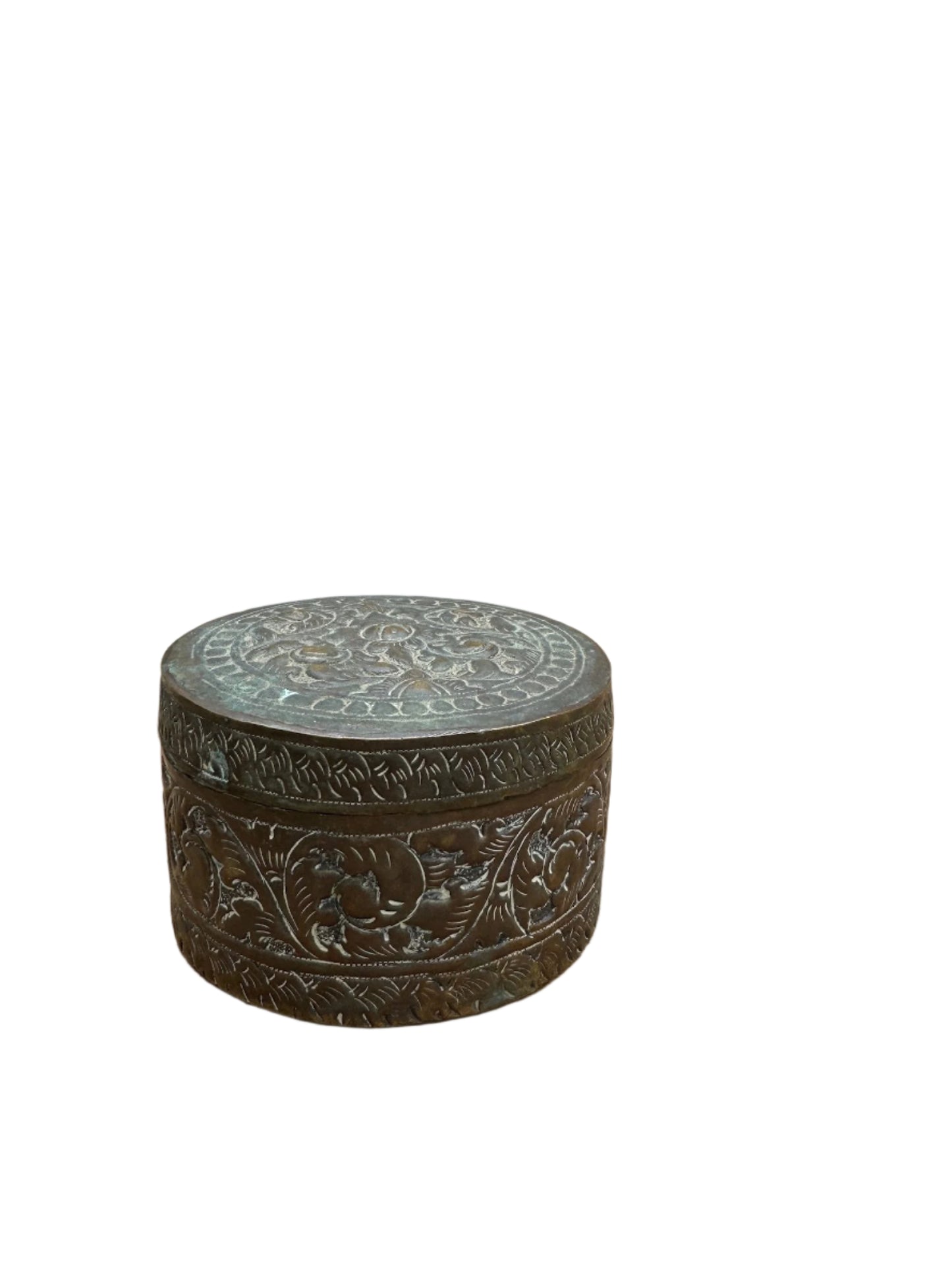 Vintage Silver Tone Embossed Metal Jewelry Trinket Box