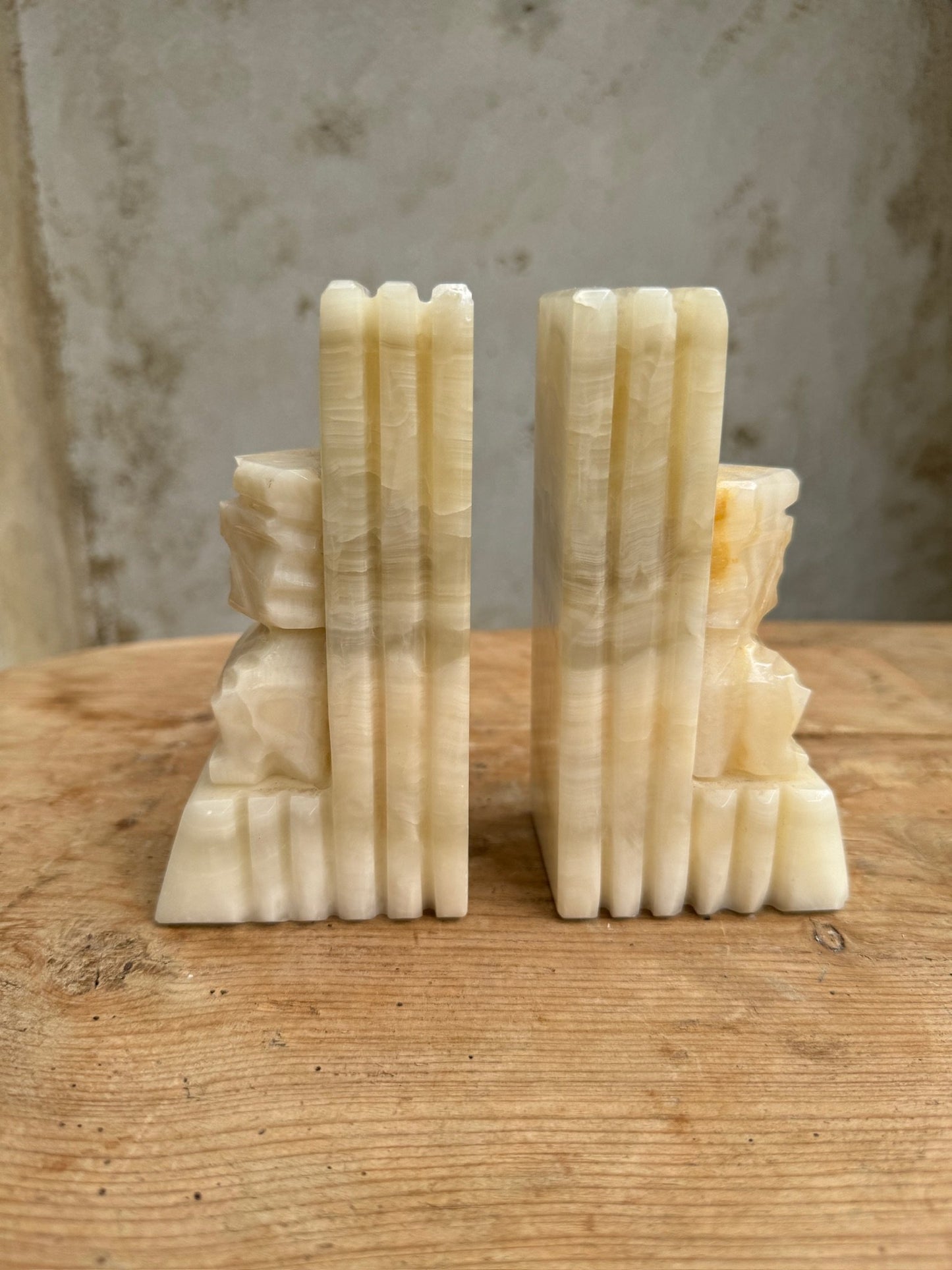 Mid Century Carved Marble Onyx Stone Aztec Mayan Tribal Bookends