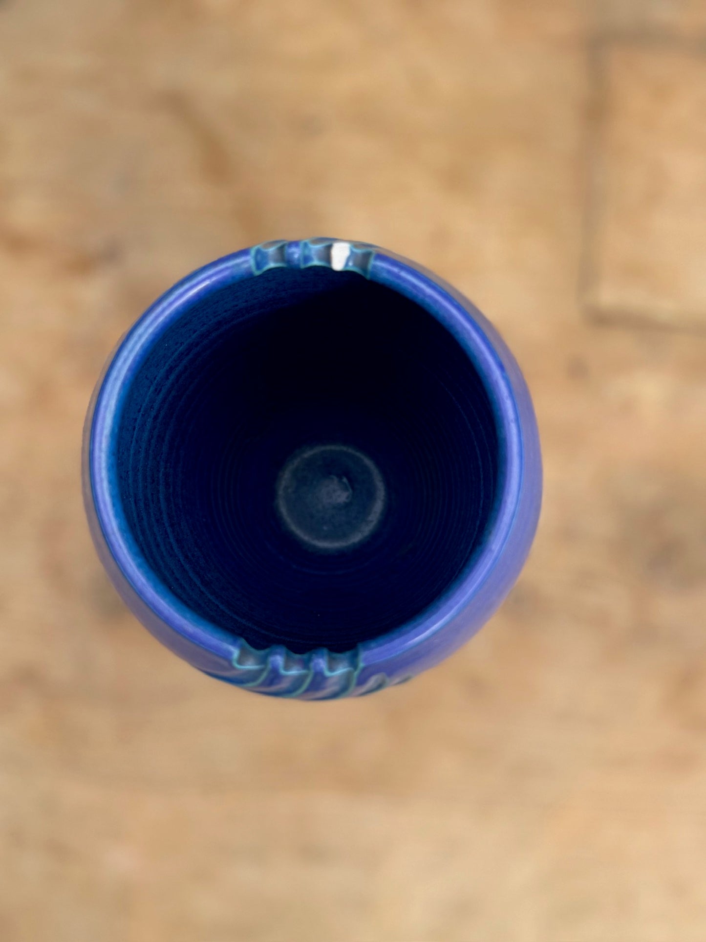 Ceramic Blue Vase with Carved Designs