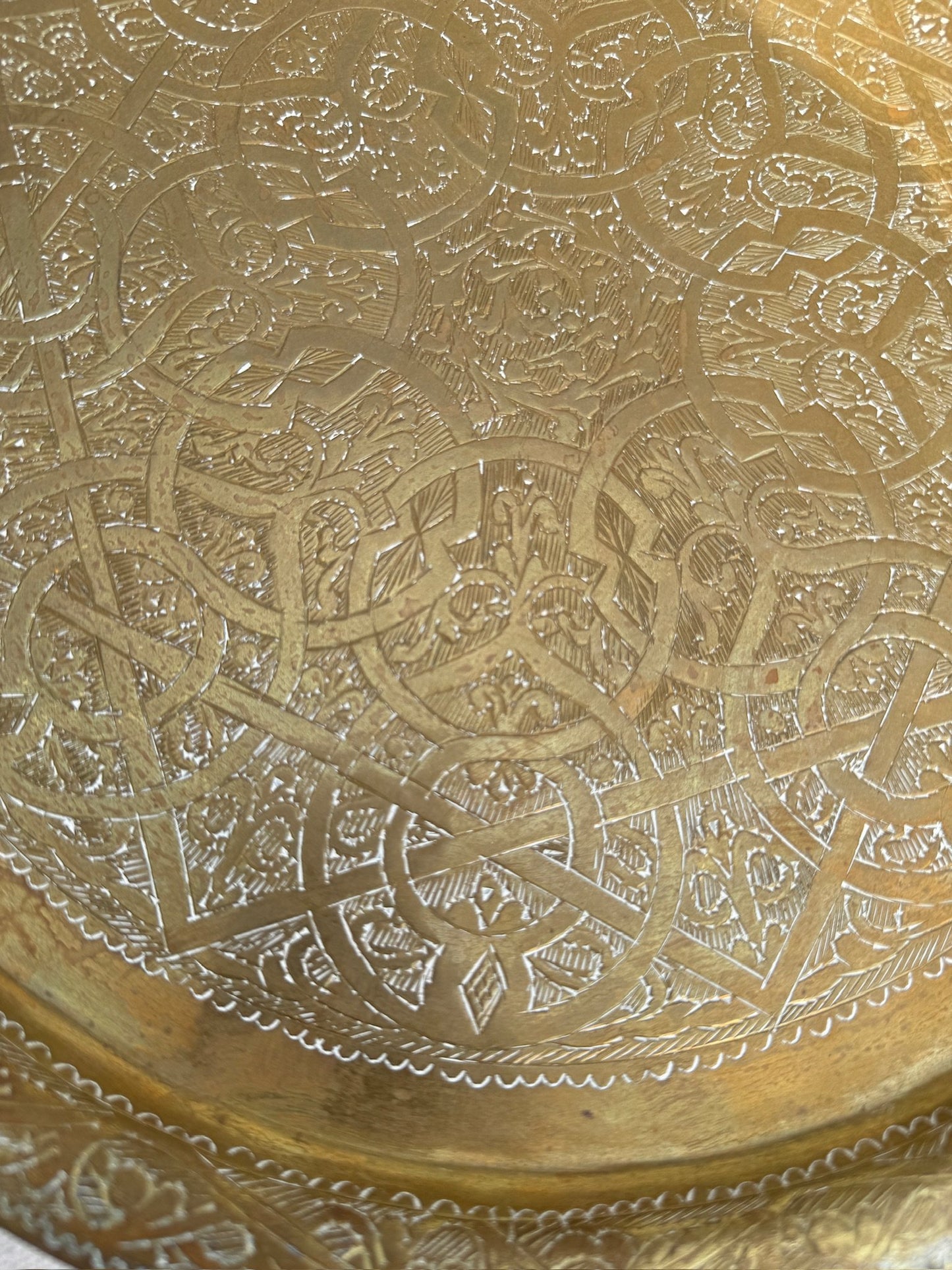 20th century Indo Persian Brass Coffee Tray - Hammer Engraved