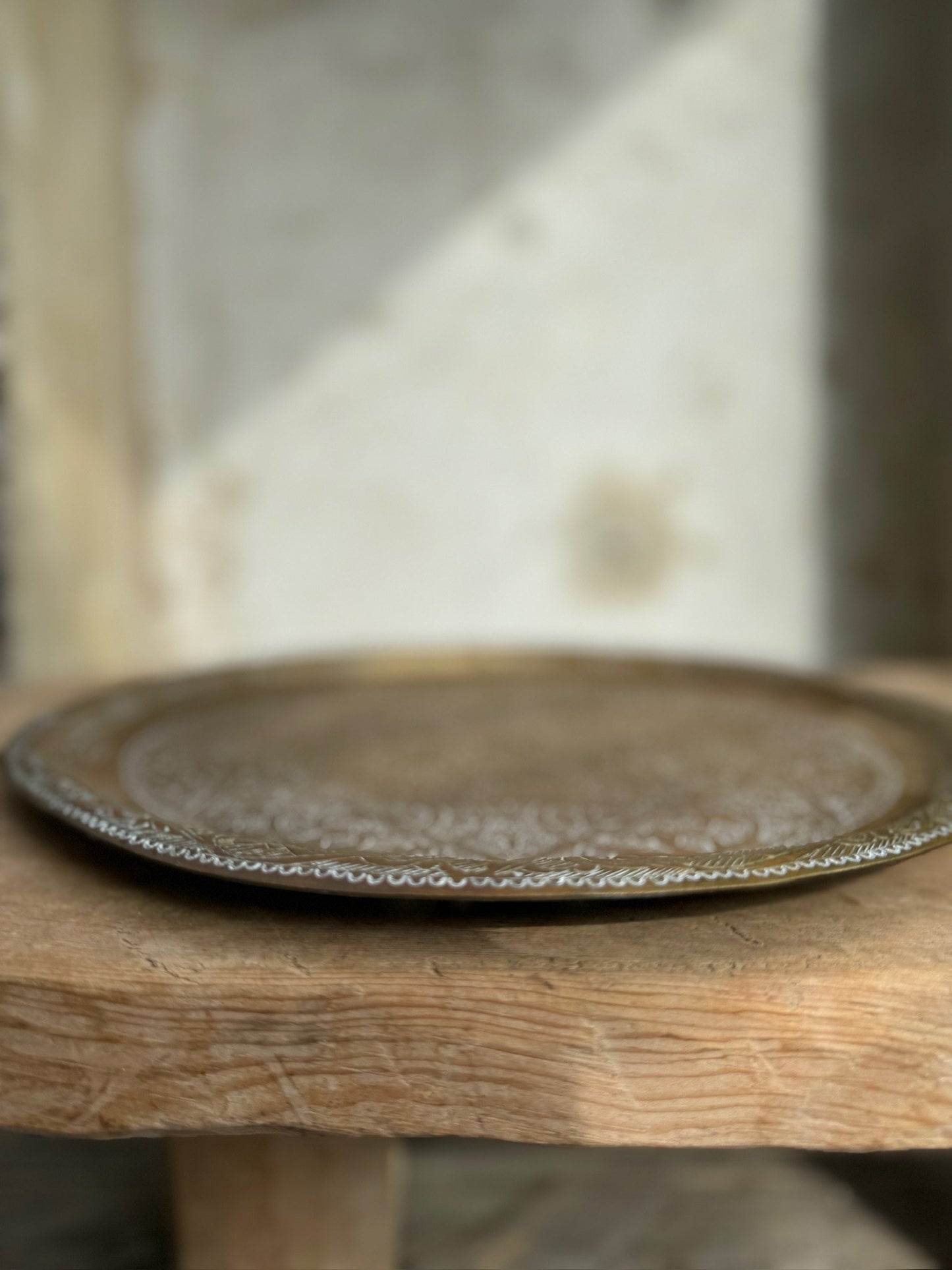 20th century Indo Persian Brass Coffee Tray - Hammer Engraved