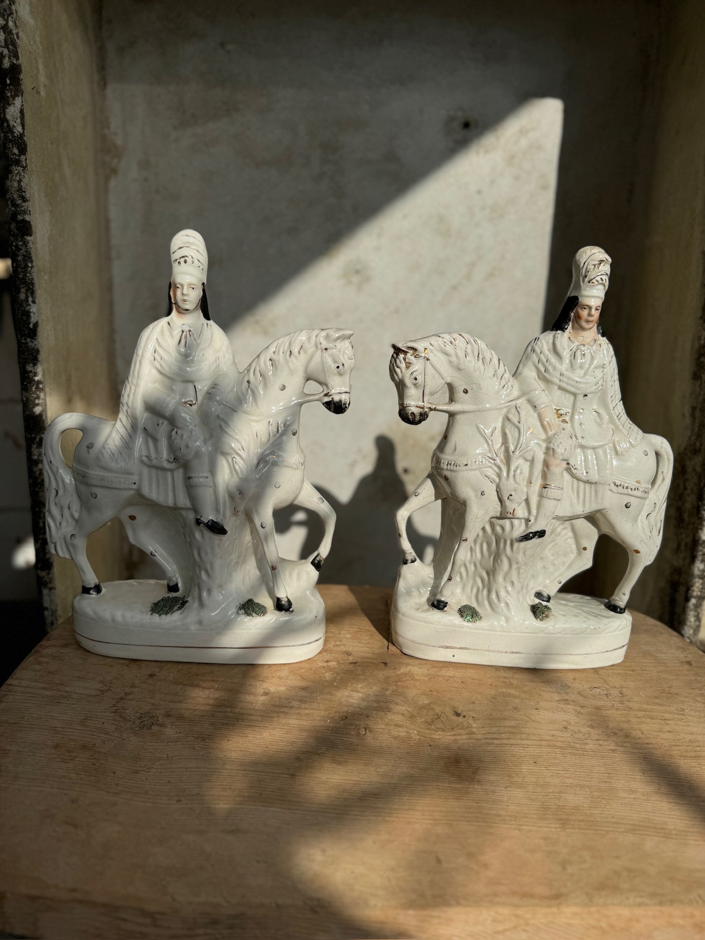 Pair of 19th century Staffordshire pottery figurines , Highland hunter on horseback