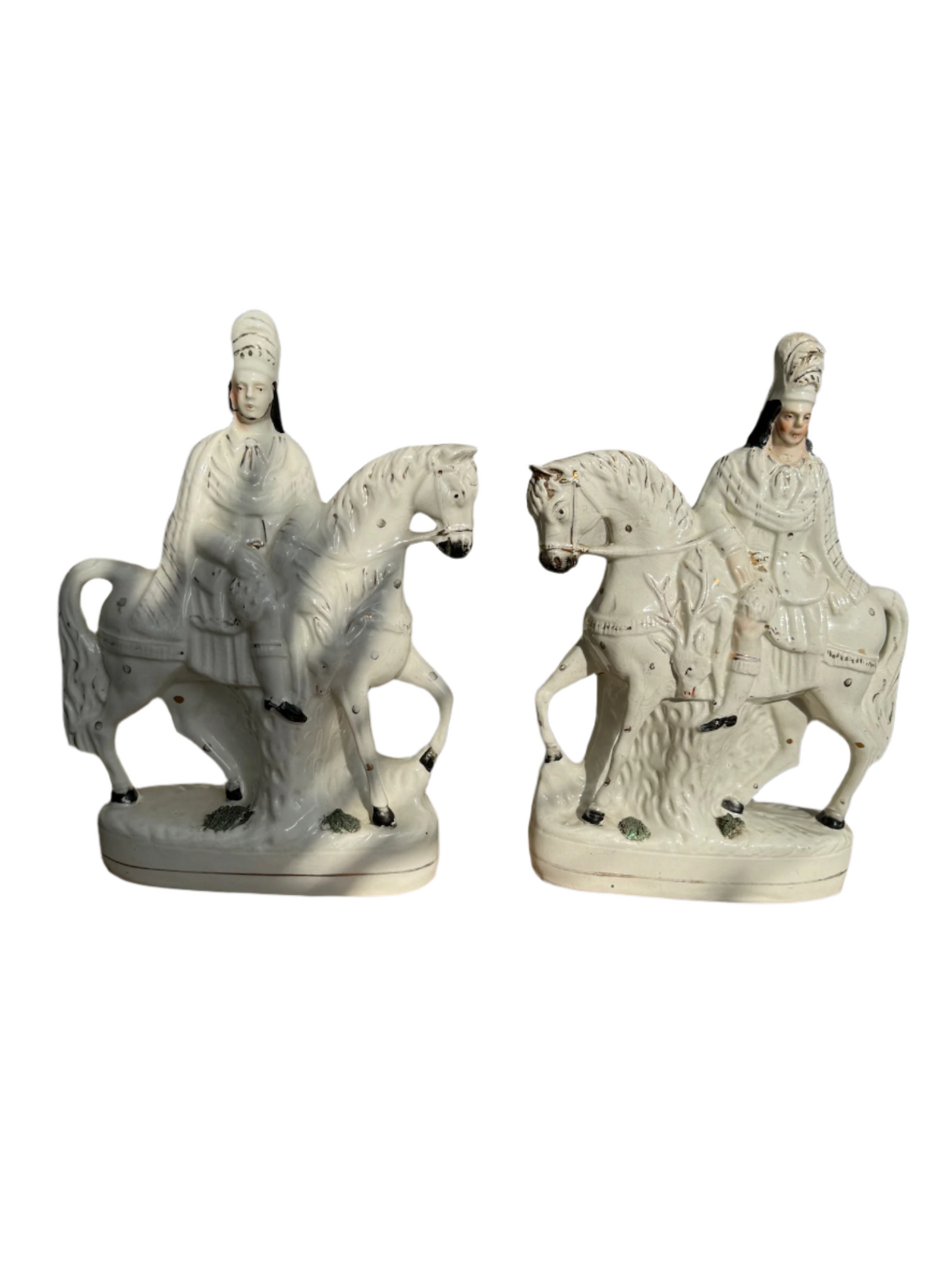 Pair of 19th century Staffordshire pottery figurines , Highland hunter on horseback