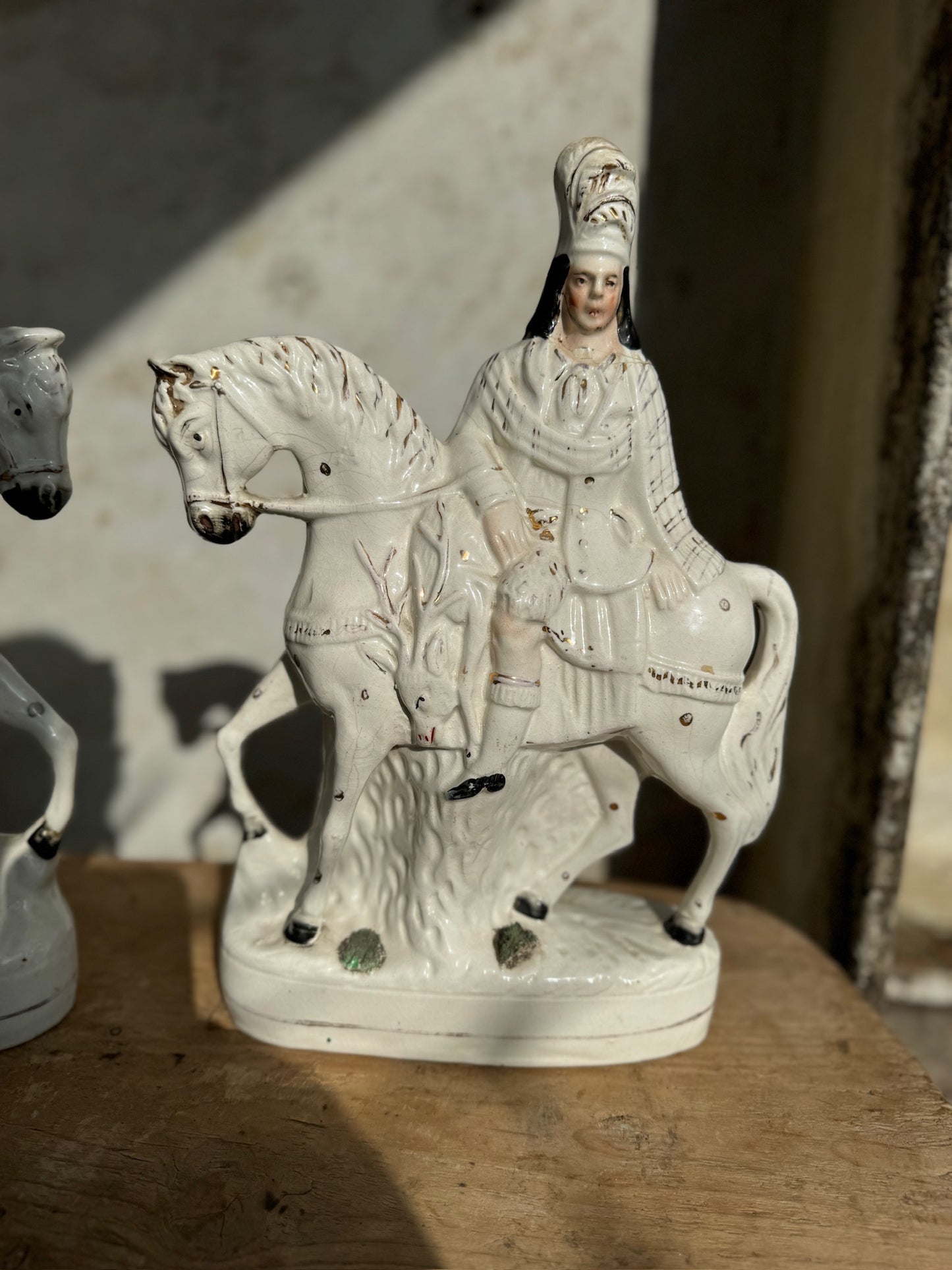 Pair of 19th century Staffordshire pottery figurines , Highland hunter on horseback