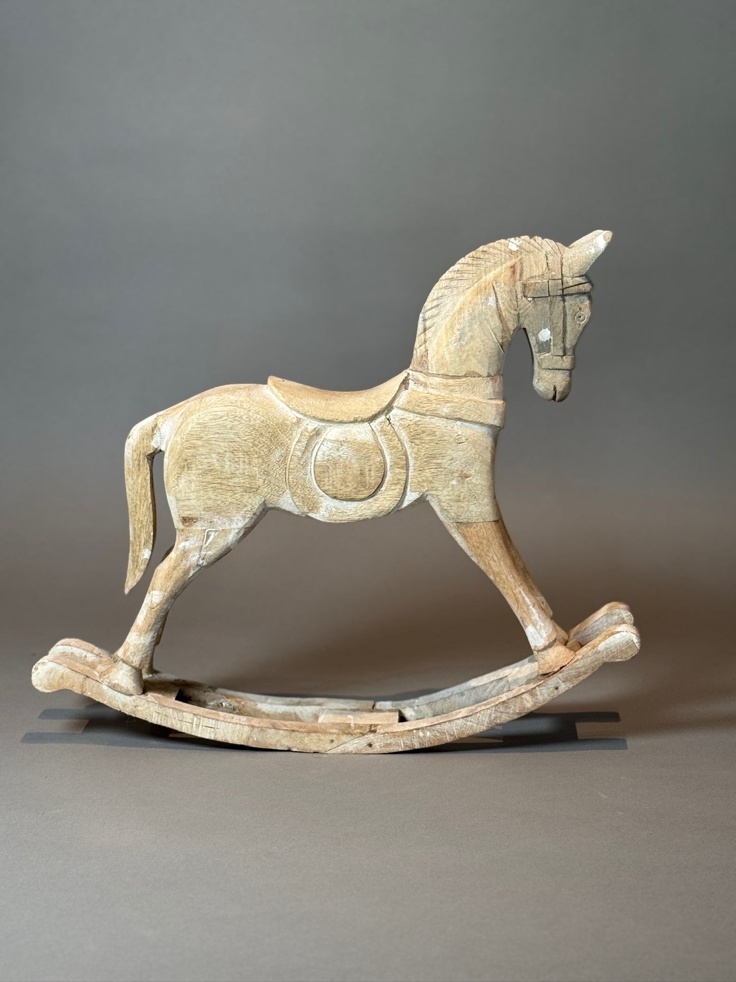 Antique Hand-Carved Wooden Rocking Horses – Rustic Folk Art Pair, 23” & 15.5”